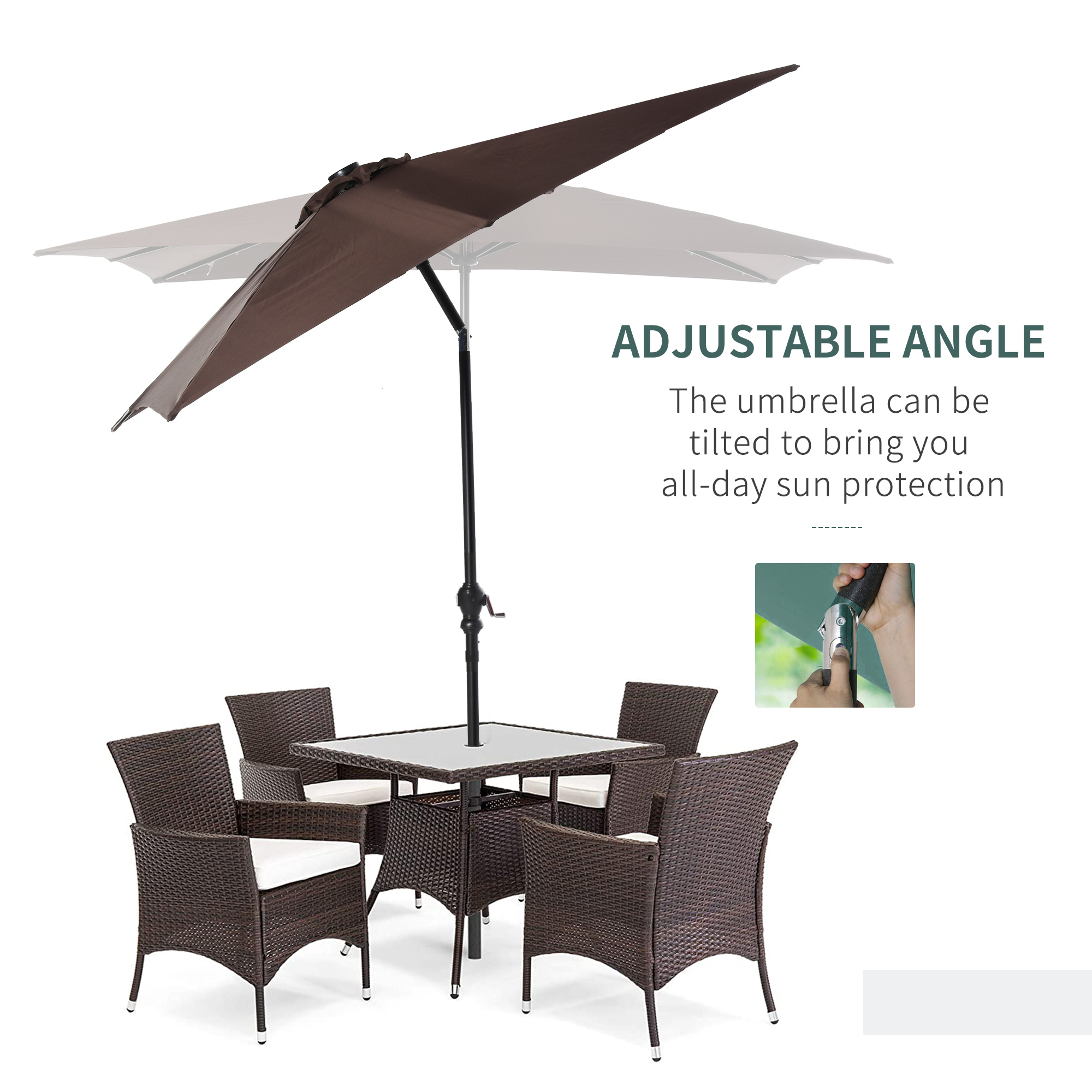 9′ x 7′ Solar Umbrella, LED Lighted Patio Umbrella for Table or Base with Tilt & Crank, Outdoor Umbrella for Garden, Deck, Backyard, Pool, Beach, Brown