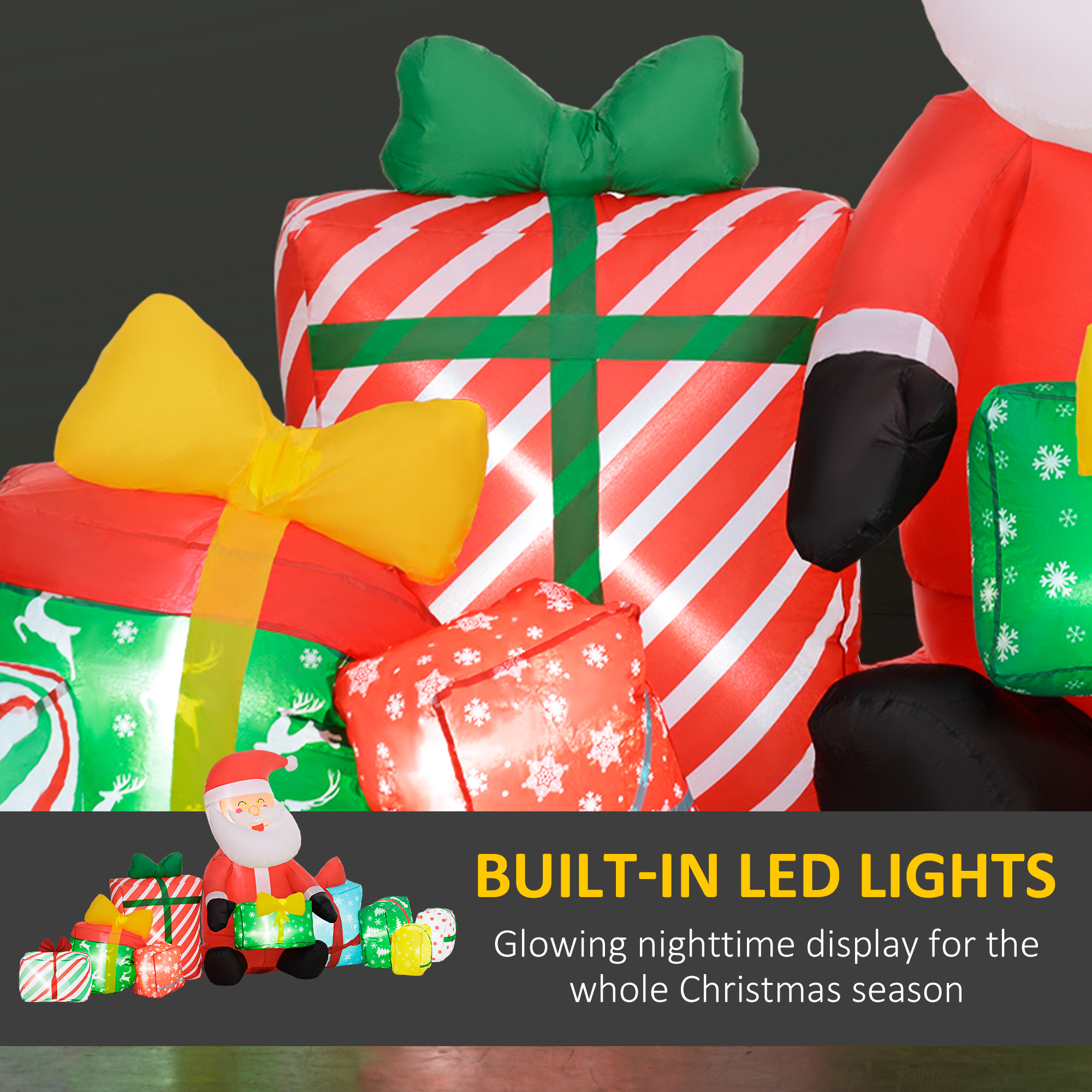 4.4 Inflatable Santa Claus and Gift Boxes w/ White LED Lights, Blow-Up Outdoor Display for Party — foto 6