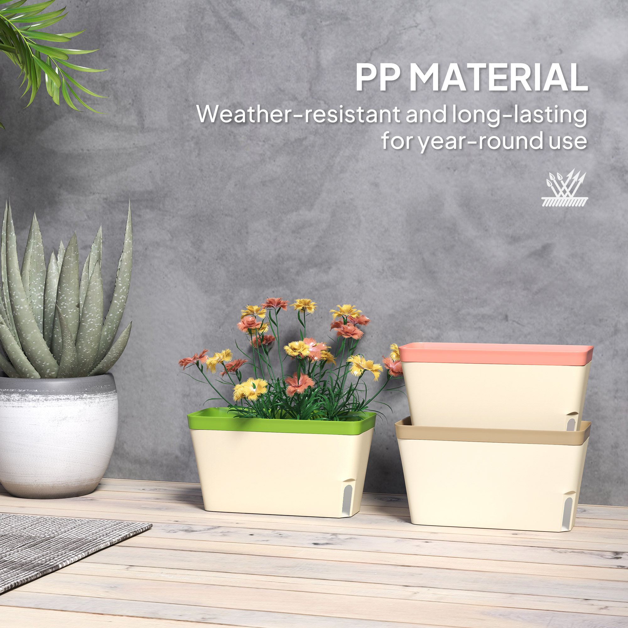 Close-up of self-watering planter double-layer reservoir and water level window