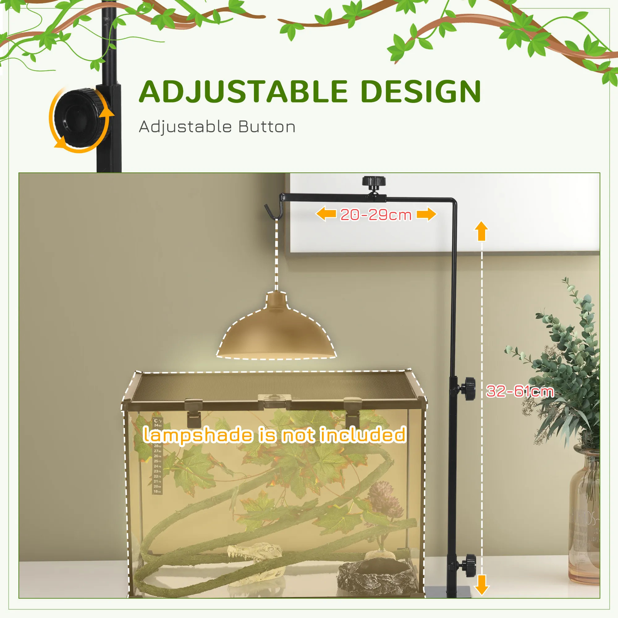 PawHut Adjustable Height And Length Reptile Lamp