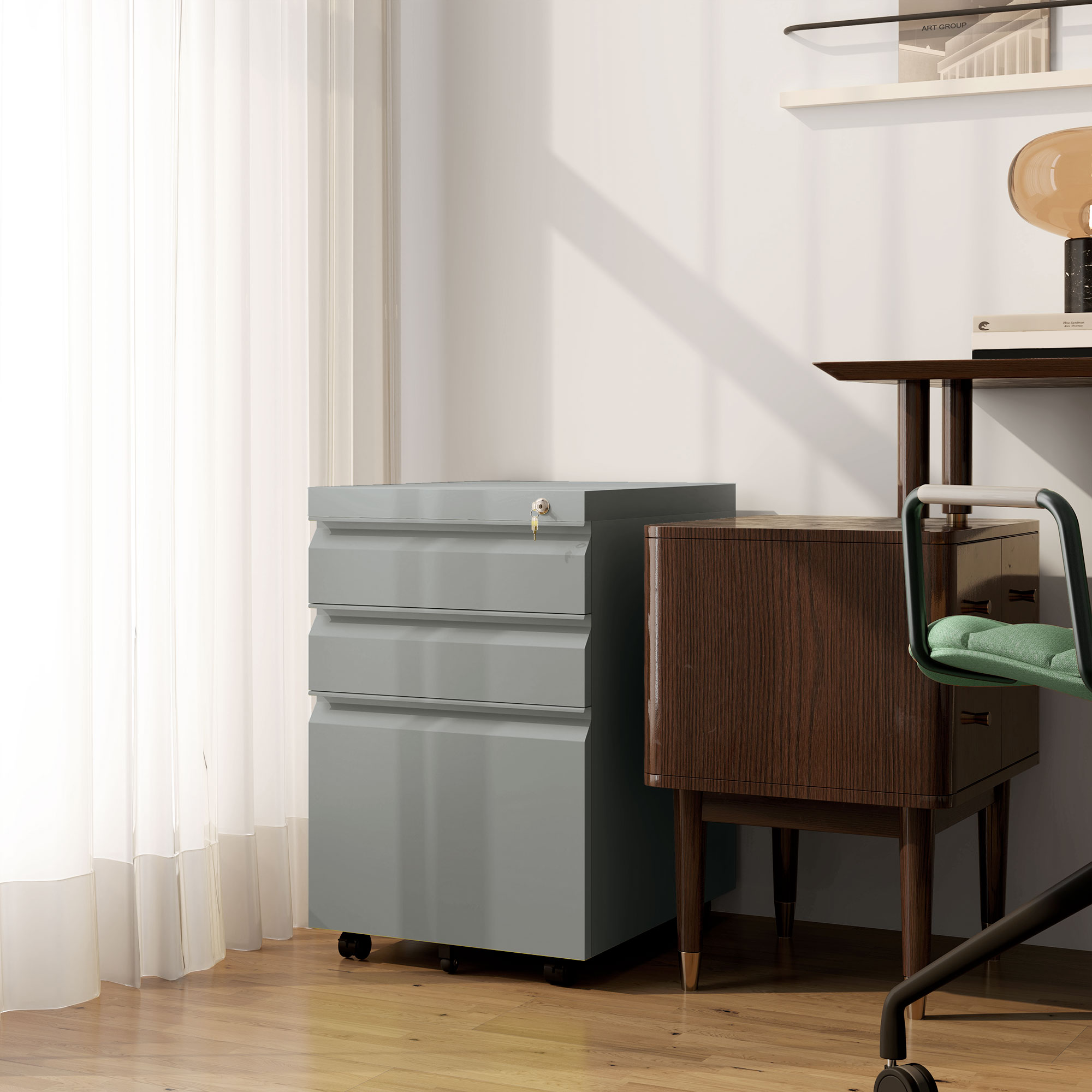 Vinsetto 3 Drawer Filling Cabinet, Mobile Metal File With Anti-tilt Design — image 5