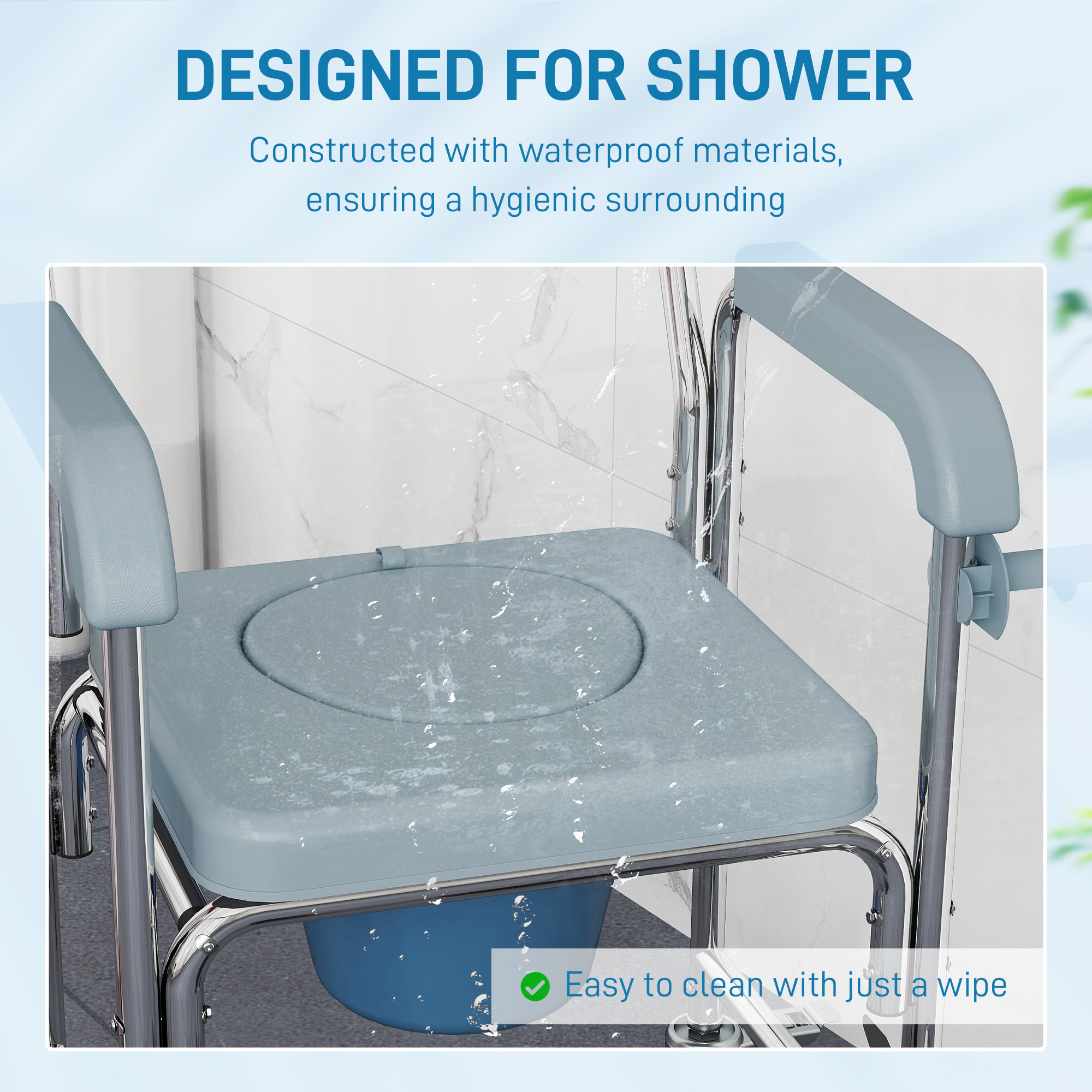 Rolling Shower Wheelchair For Seniors, Bedside Commode Chair With Locking — image 5