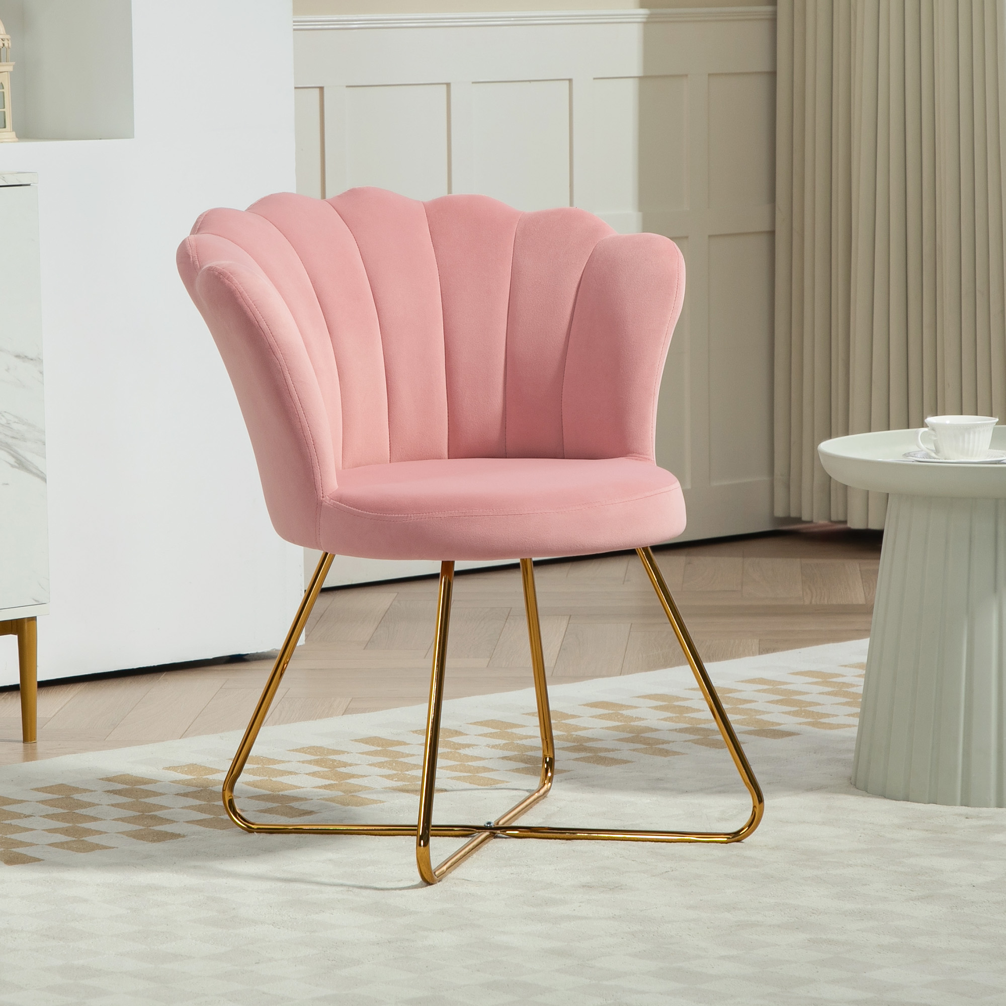 Velvet-Feel Lotus Petal Accent Chair - Pink — image 4