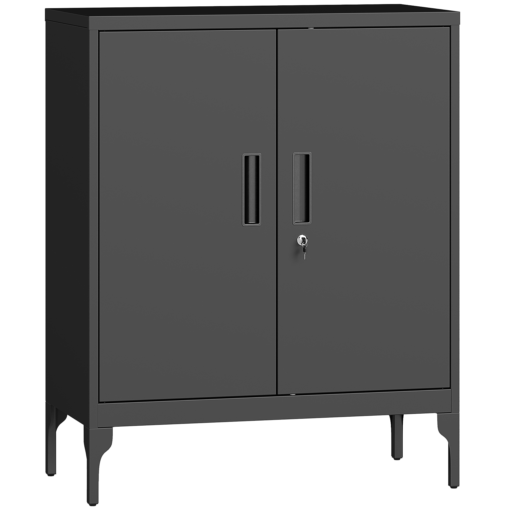Metal Storage Cabinet With Lock And Adjustable Shelves - Black
