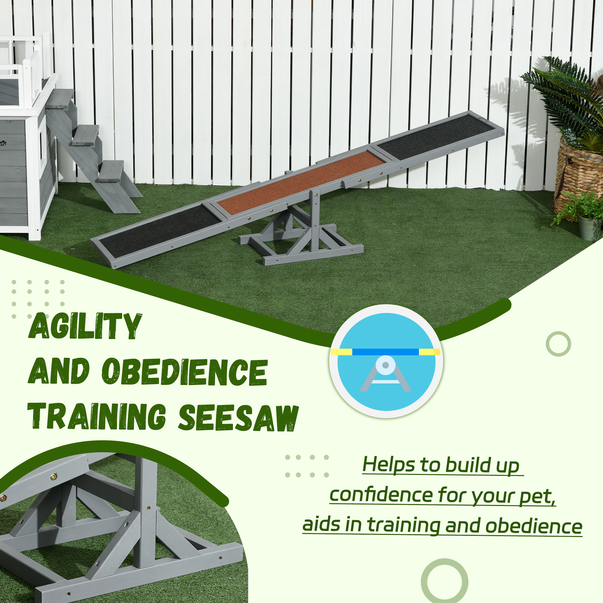  Wooden Dog Agility Seesaw for Training and Exercise, Gray