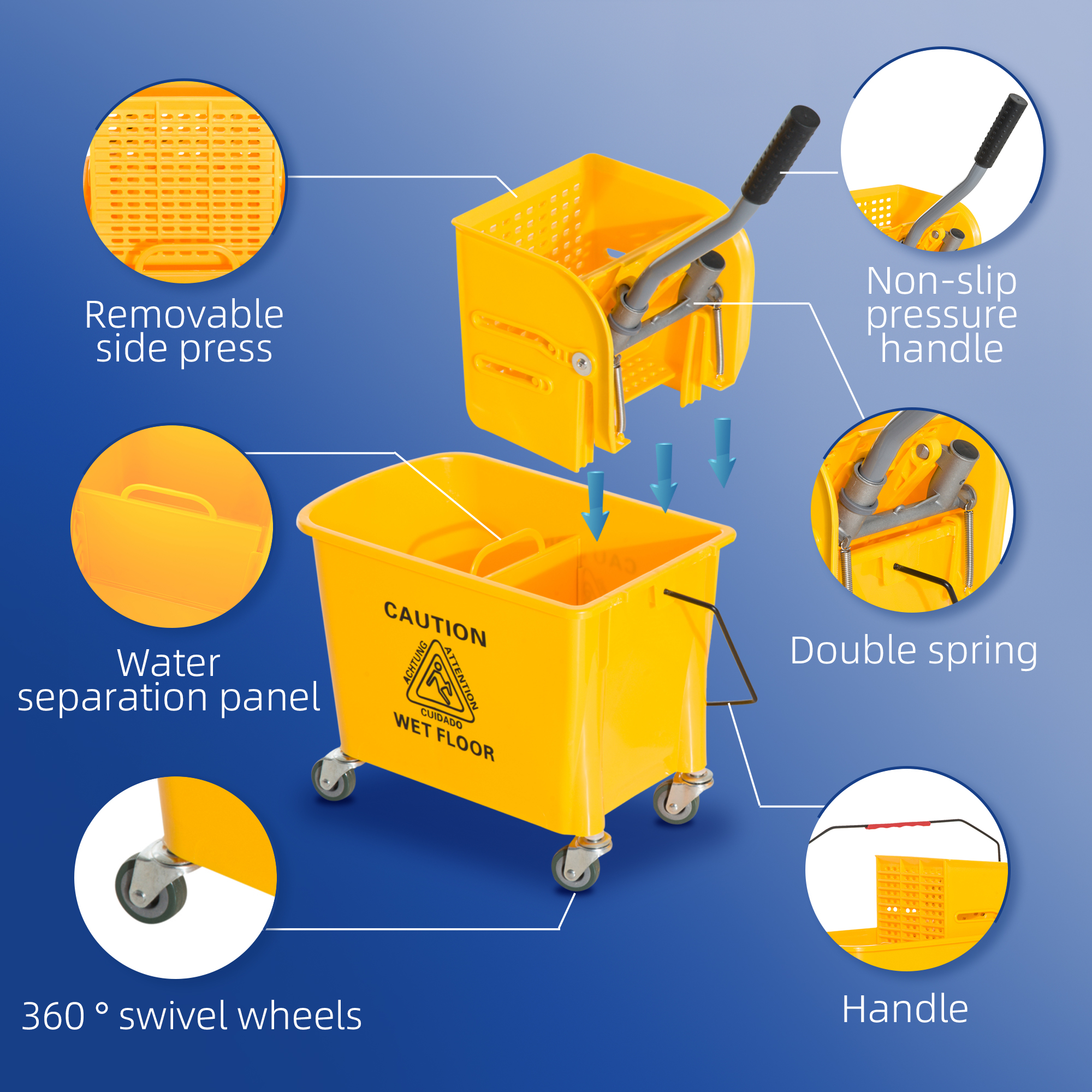 Compact Mop Bucket with Wringer, Mop Bucket on Wheels, 21 Quart, Separate Dirty and Clean Water, Yellow image 6