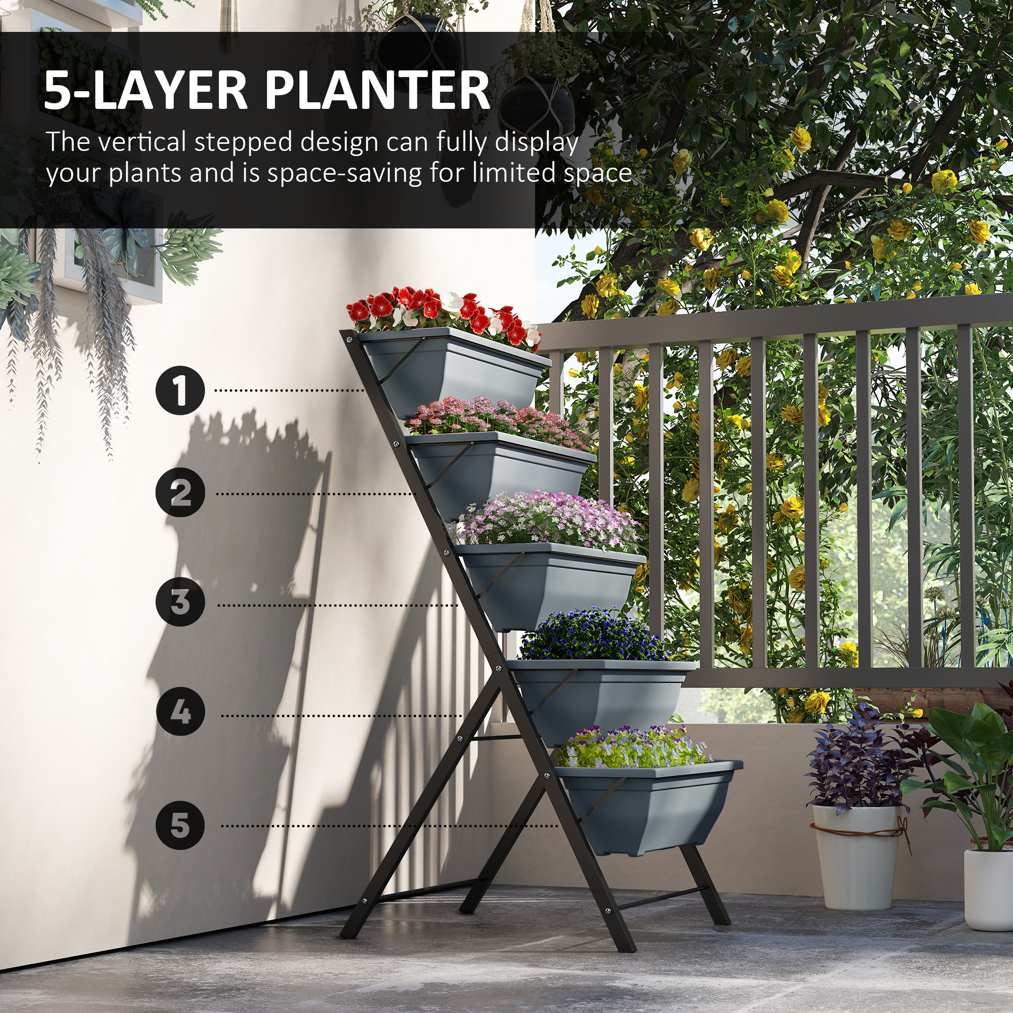 5-Tier Raised Garden Bed, Vertical Ladder Plant Stand With 5 Removable Boxes — image 2
