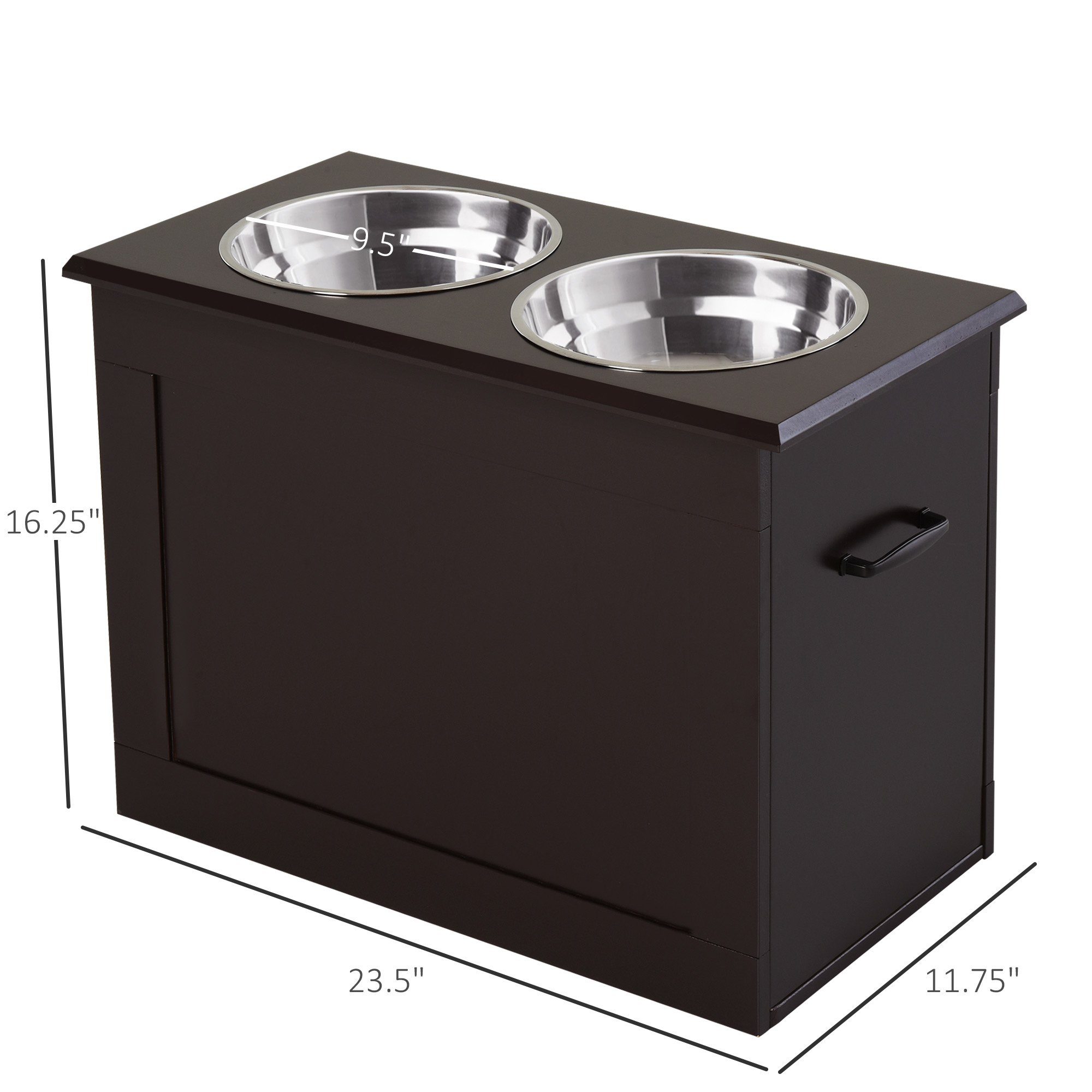  Raised Pet Feeding Storage Station with 2 Stainless Steel Bowls Base for Large Dogs and Other Large Pets, Coffee