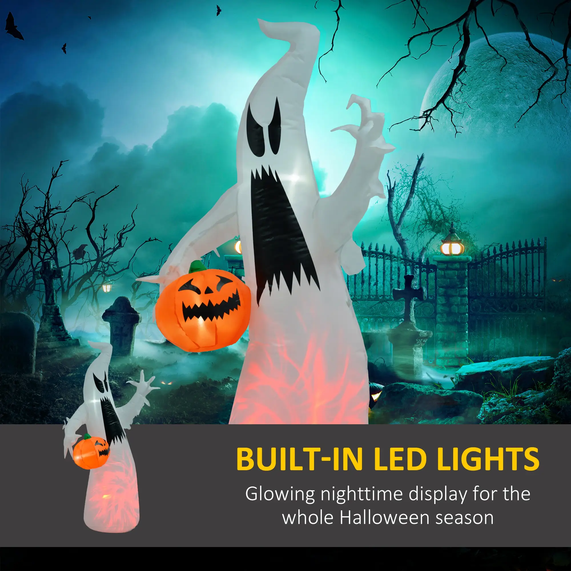 5.9 Halloween LED Yard Decor Ghost with Pumpkin, Blow Up Inflatable Outdoor Decoration, Waterproof