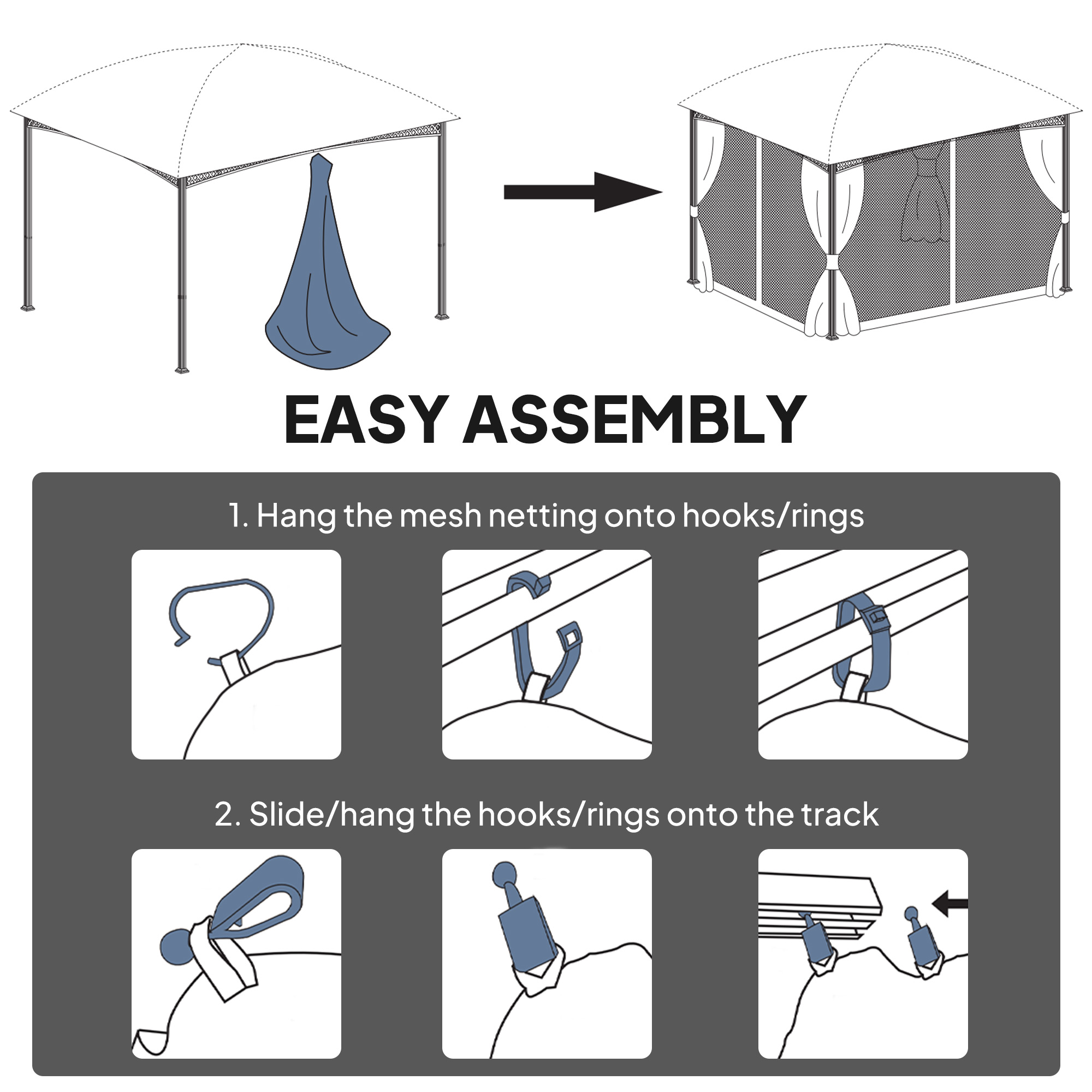 Replacement Mesh Sidewall Netting for 10 x 12 Gazebos and Canopy Tents with Zippers, (Sidewall Only) Cream image 3