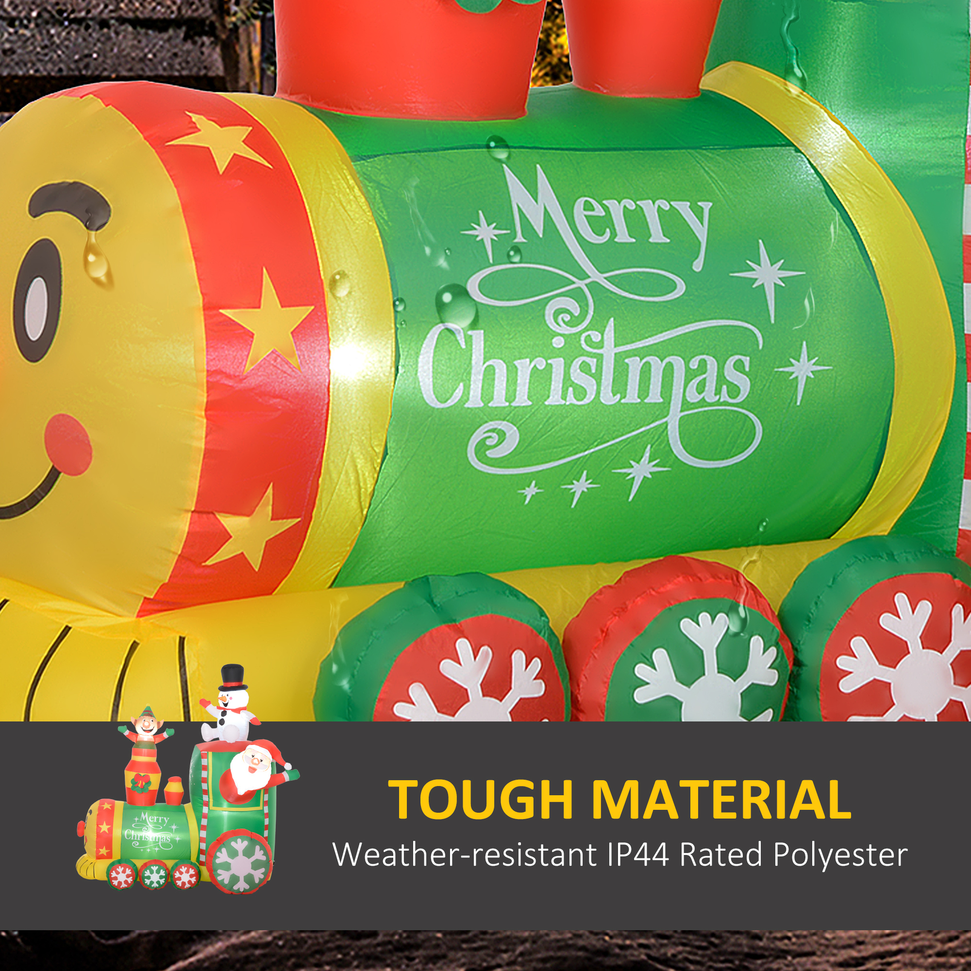 6FT Inflatable Train with Santa Claus, Snowman, Blow-Up Outdoor Display w/ White LED Lights for Party — foto 3