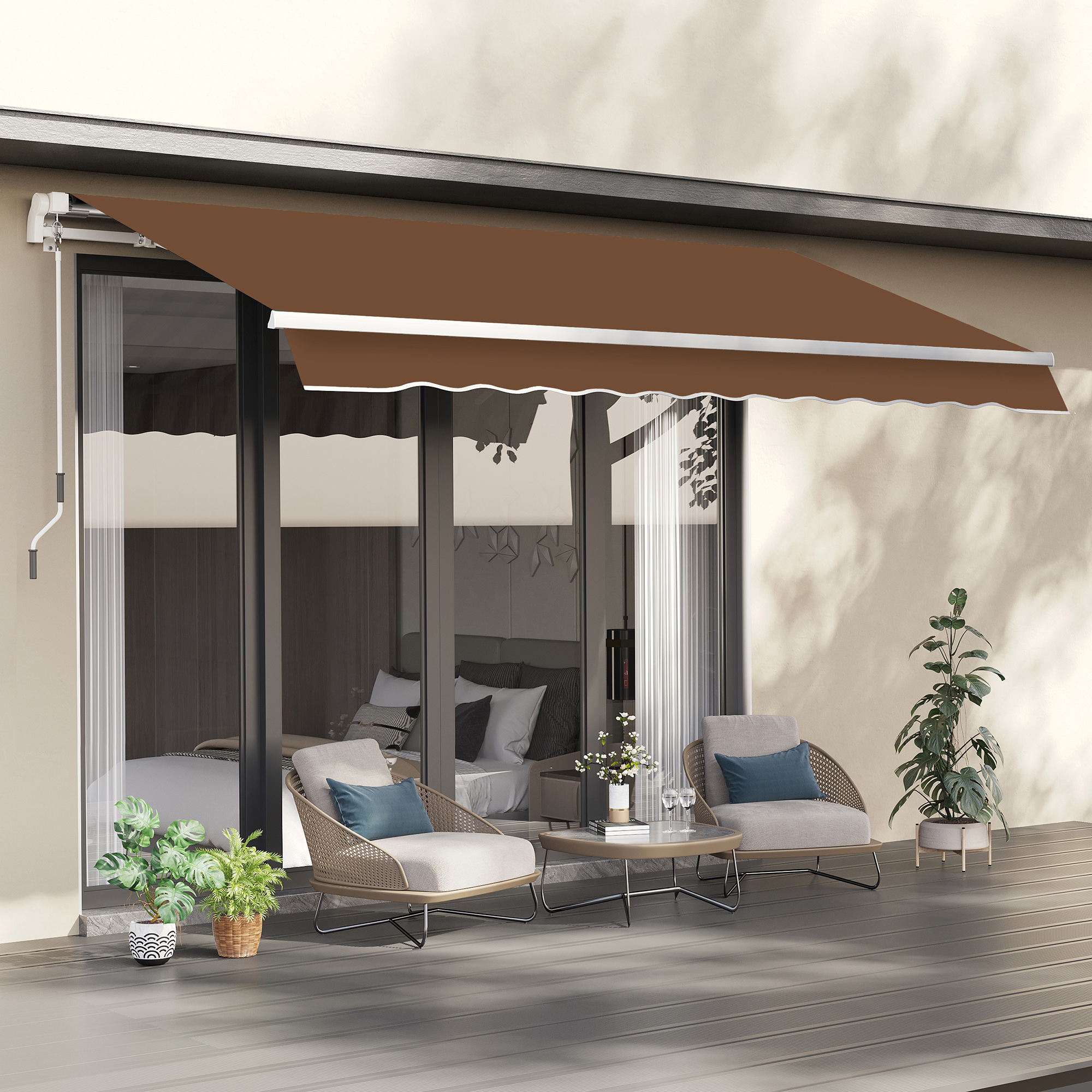 10 x 8 Manual Retractable Sun Shade Patio Awning - Coffee Brown