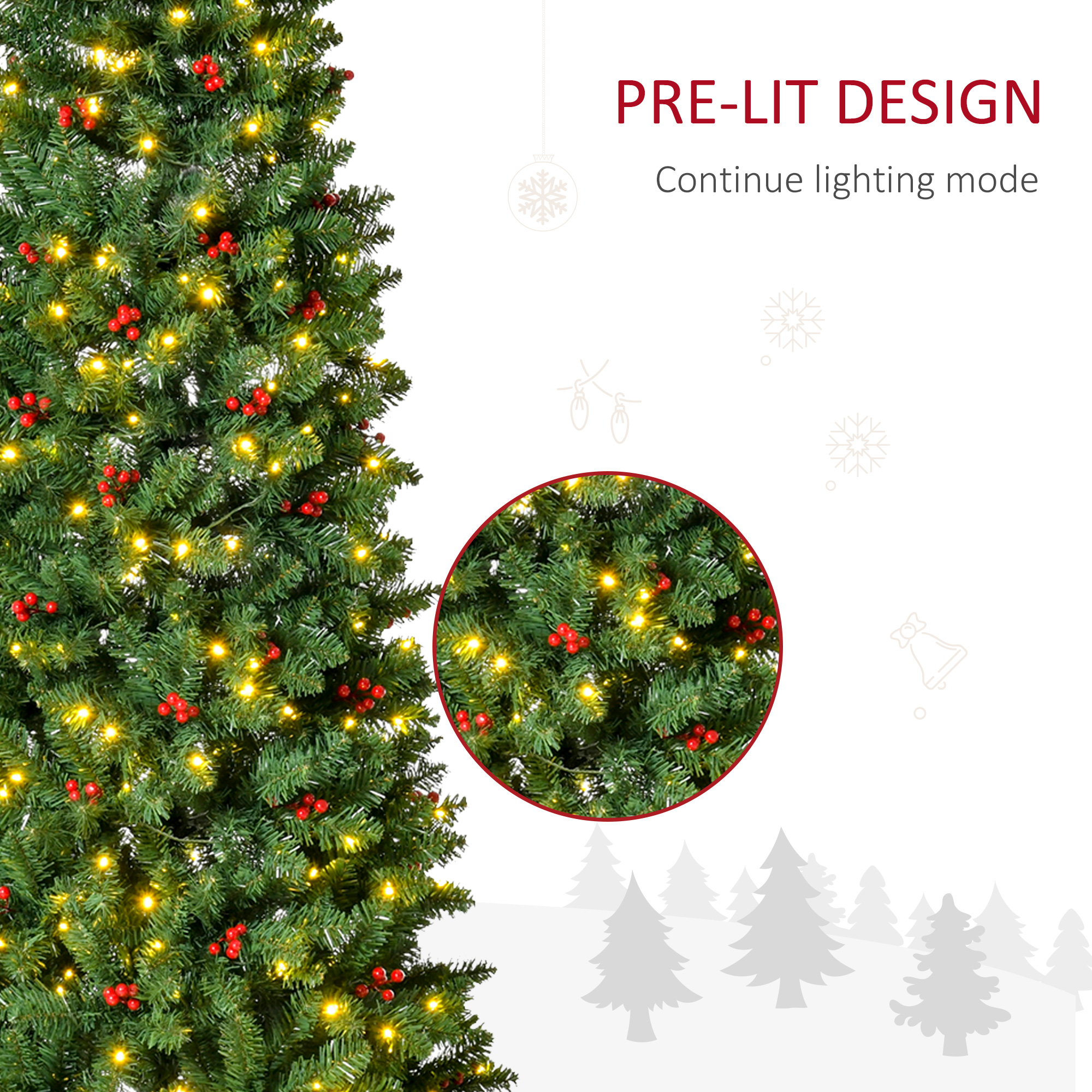 7FT Prelit Artificial Pencil Christmas Tree With Warm White LED Light, Red — image 3