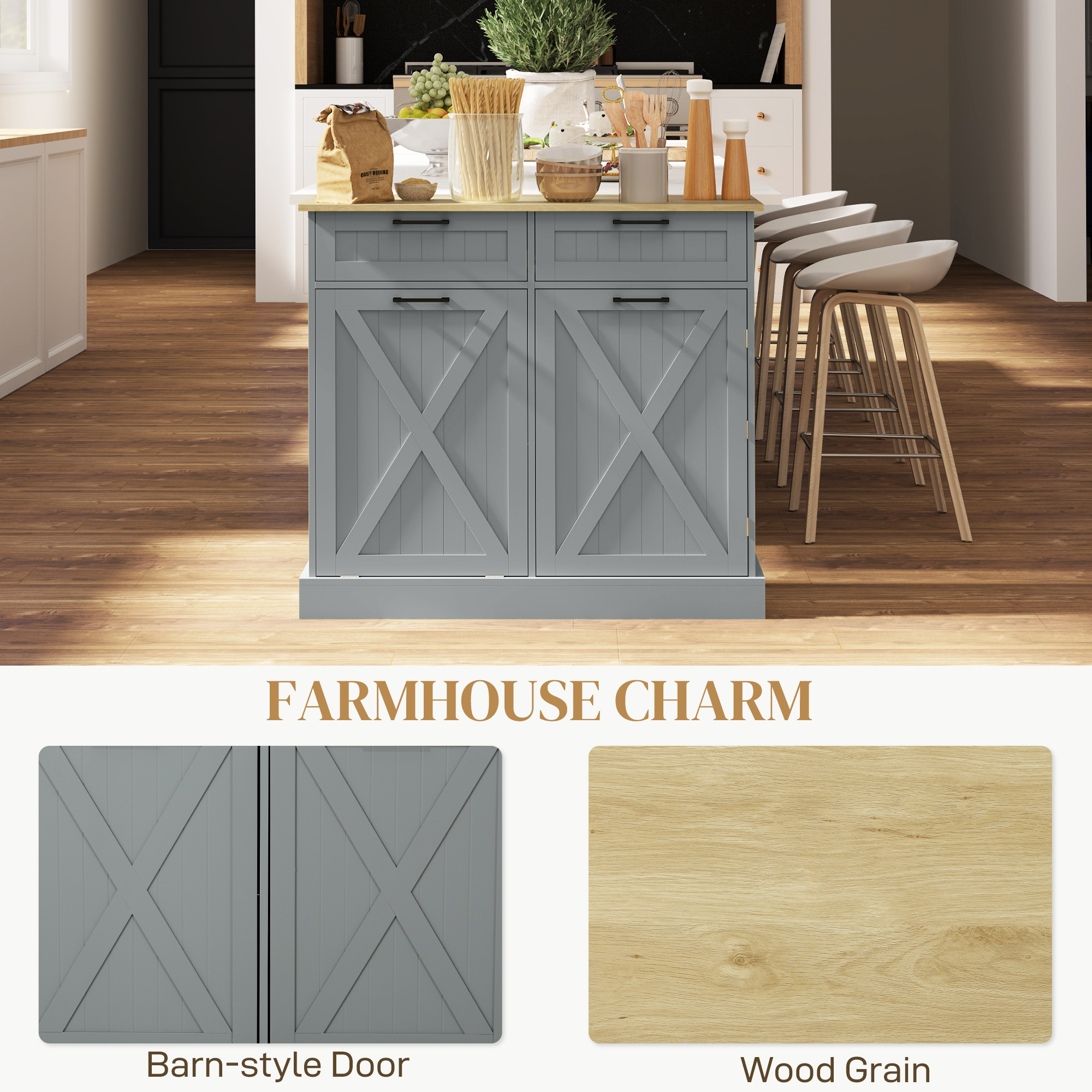 10 Gallon Farmhouse Kitchen Cabinet with Hidden Trash Can view 7