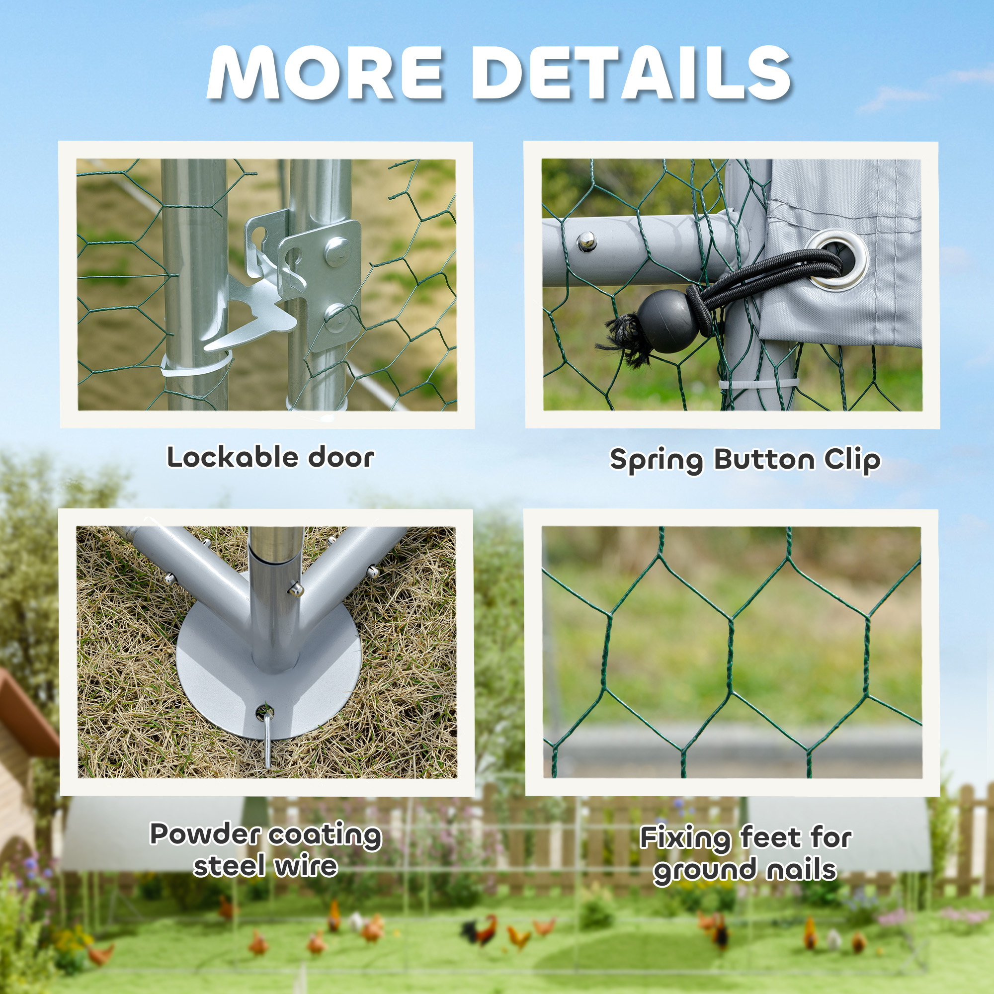  Large Metal Chicken Coop with Waterproof and Anti-UV Cover for Yard, Outdoor, Duck, Rabbit, 9.2' x 31.2' x 6.5'