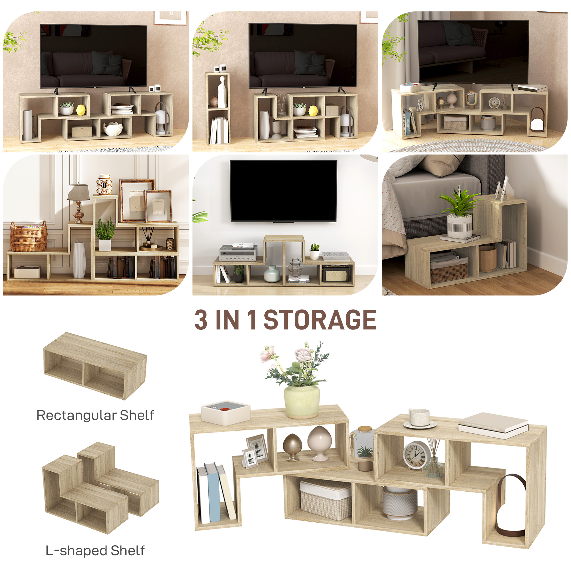 Three-Block Modular TV Stand - Grey Wood-Effect — image 4