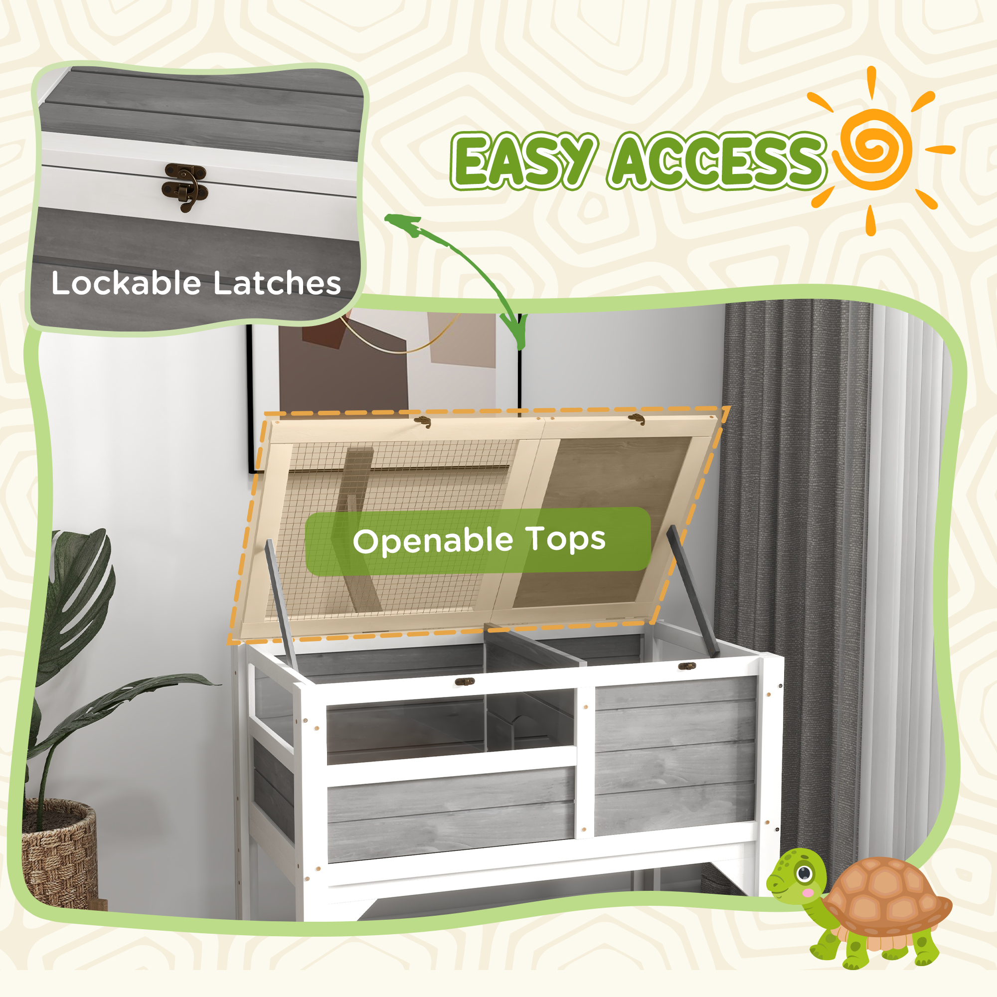  Tortoise Habitat with Shelf Storage Tortoise Gift Accessory with Weather Protection for Indoor, Light Gray