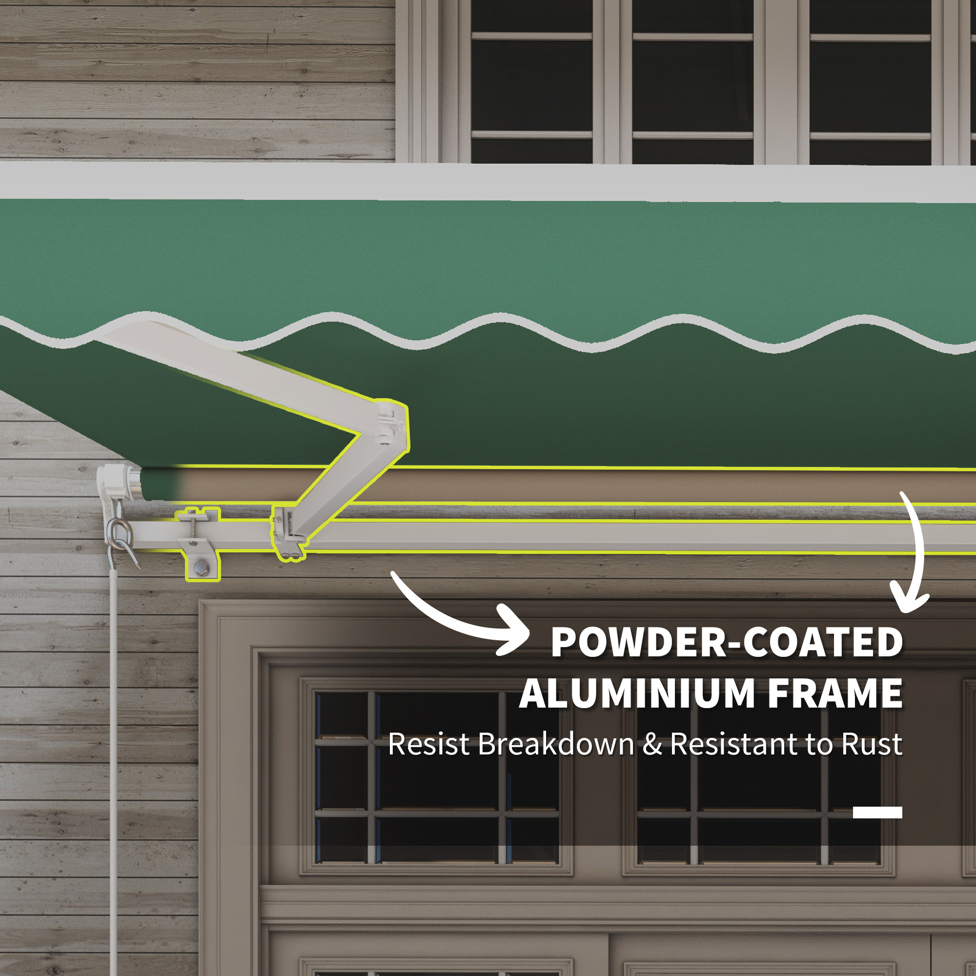 12′ x 10′ Retractable Awning Patio Awnings Sun Shade Shelter with Manual Crank Handle, 280g/m² UV & Water-Resistant Fabric and Aluminum Frame for Deck, Balcony, Yard, Green