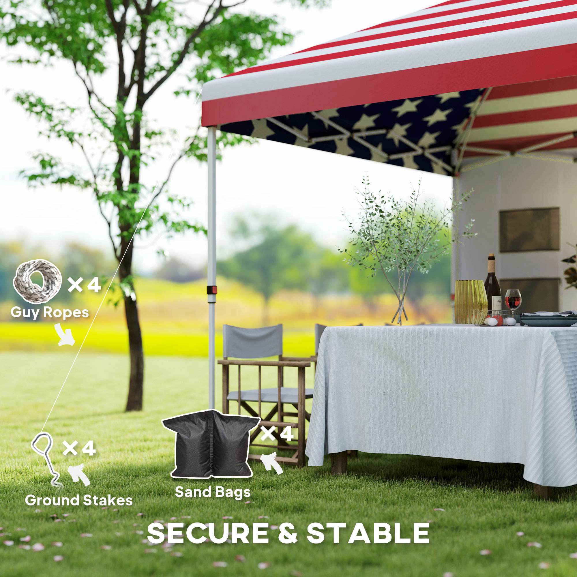 10' x 10' Pop Up Canopy Tent w/ Sidewall, Height Adjustable Instant Sun Shelter w/ Storage Pockets, American Flag Print - Image 3