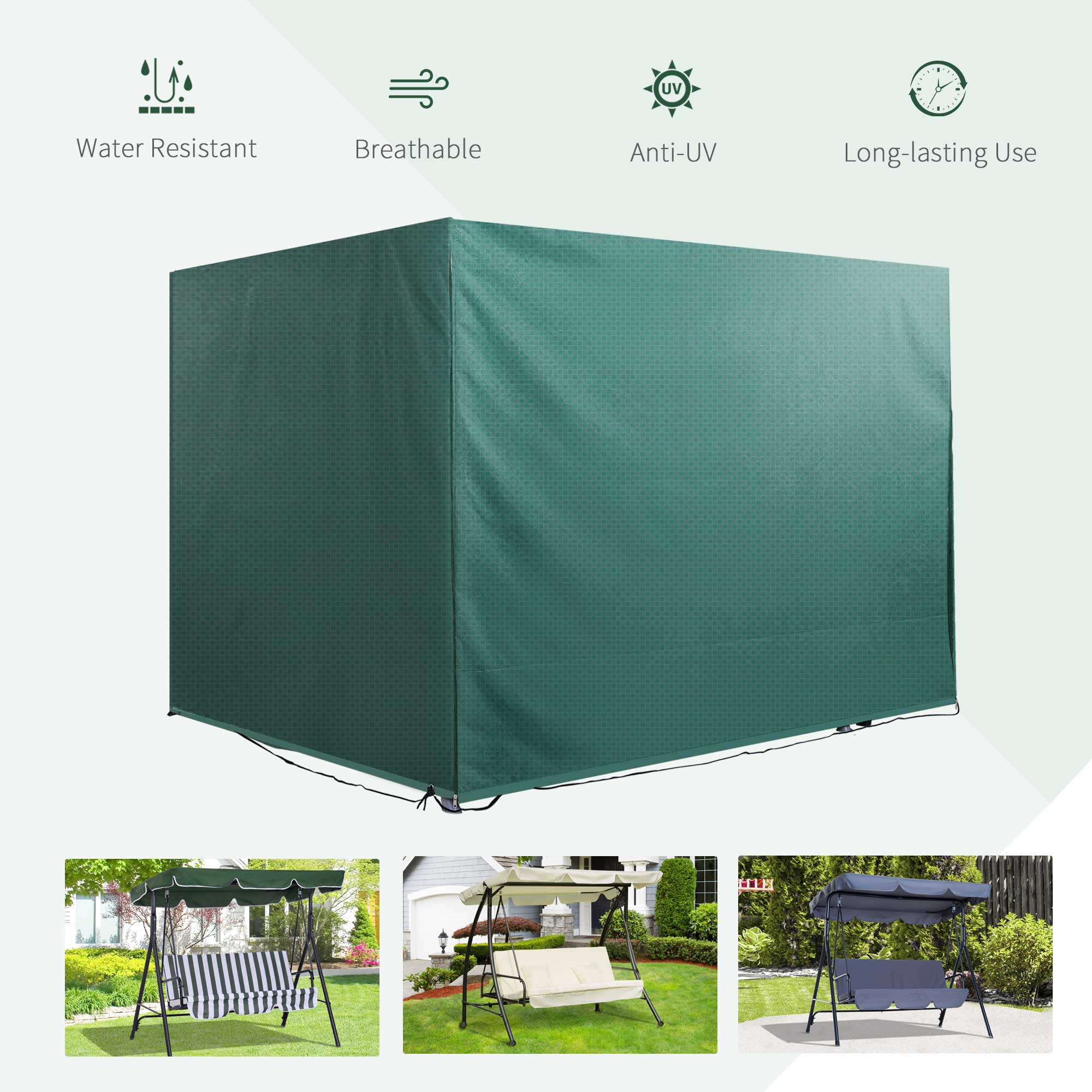 3-Seater Patio Swing Cover, Outdoor Garden Furniture Protection Hammock Cover Waterproof 85″ X 61″ X 59″, Dark Green