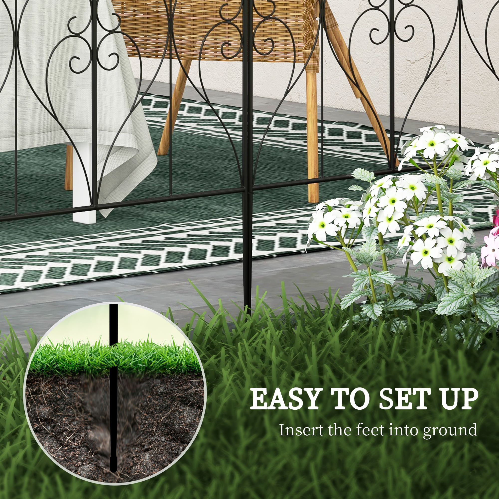 Set Of Five Decorative Heart Metal Fence Panels - Black