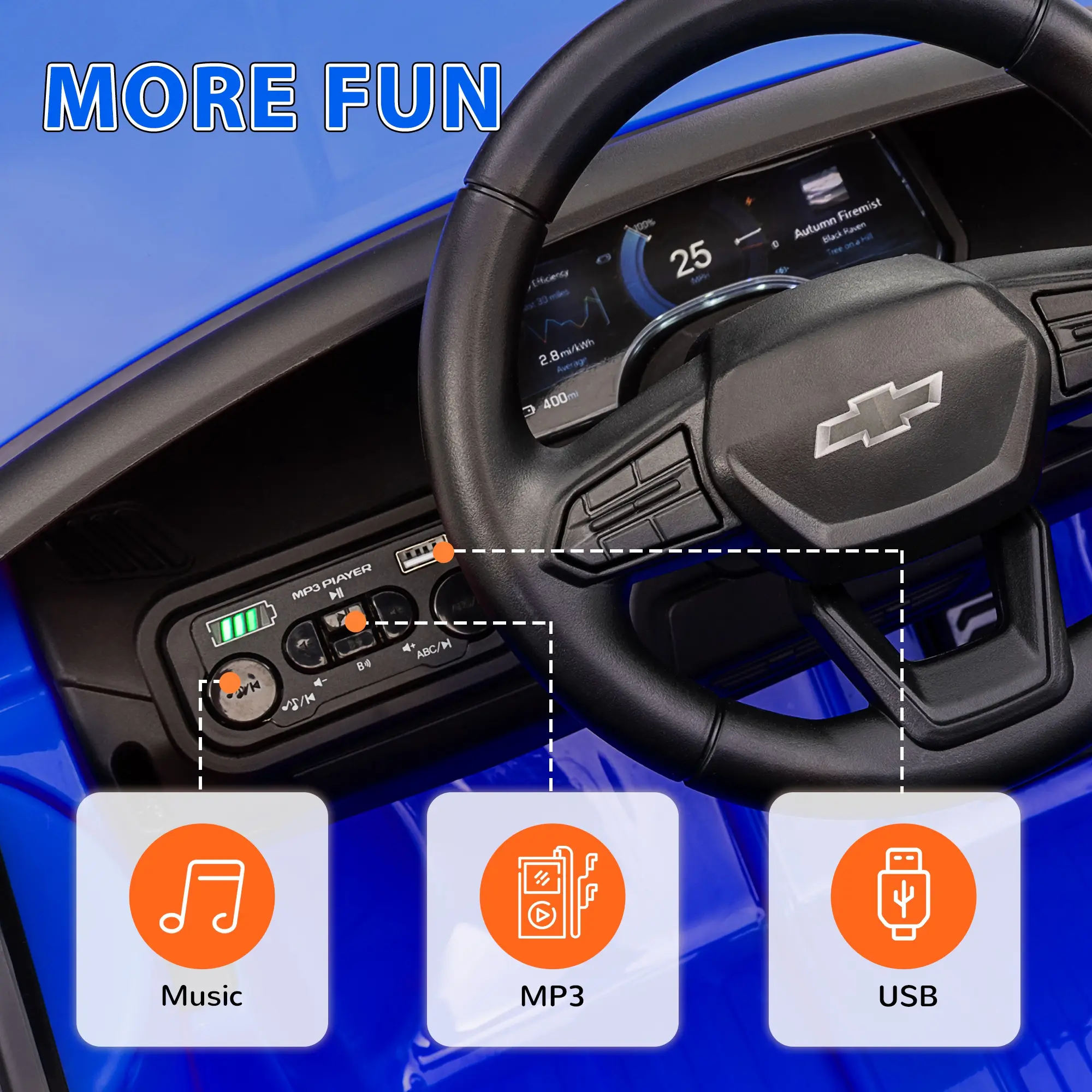 12V Chevrolet Silverado EV RST Licensed Kids Electric Car with Parent Remote Control, Spring Suspension, Blue