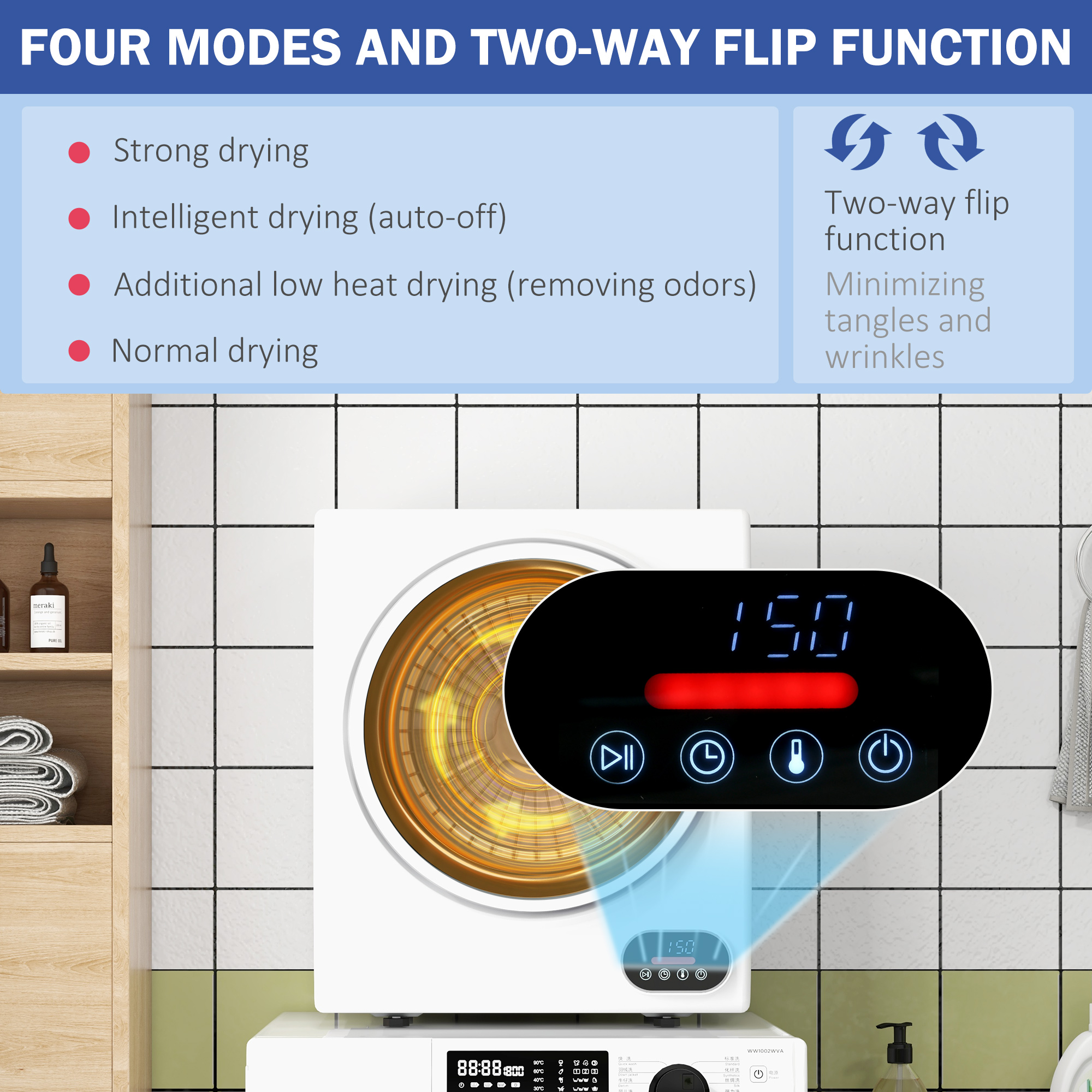  1.5 cu.ft Portable Compact Clothes Laundry Dryer with Intelligent Drying for Apartments Dorms RVs, 850W, White