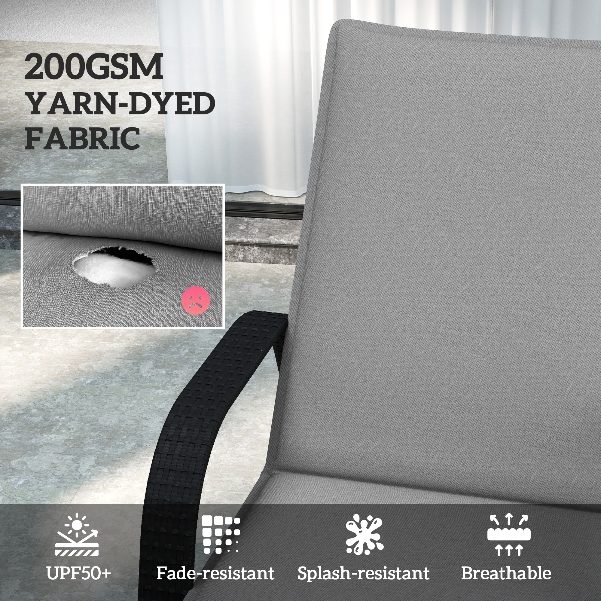 Foldable Chaise Lounge Cushion Set of 2, Outdoor Lounge Chair Cushion Set, UPF50+ 200gsm Fabric, 76″ x 23″, Gray