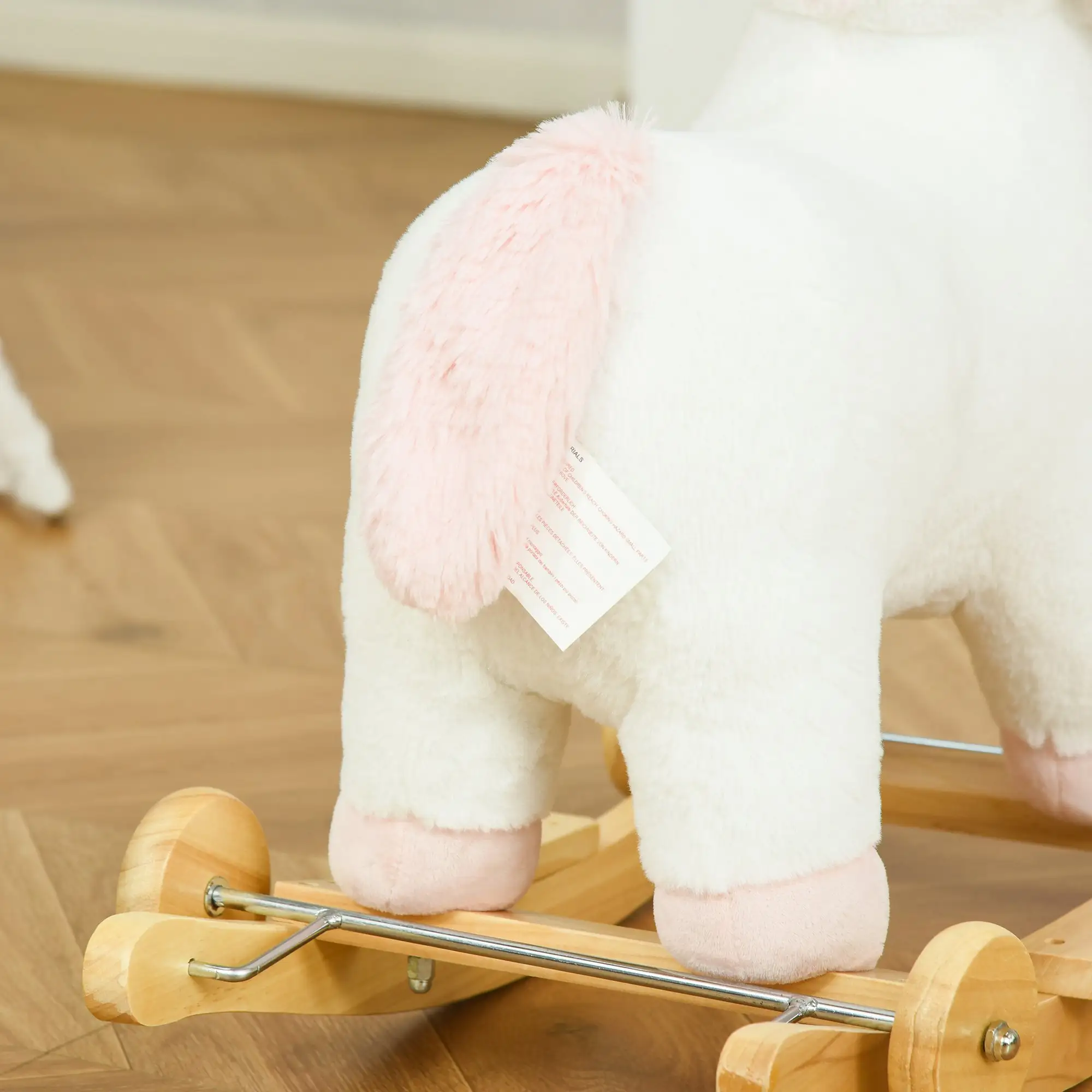 2 in 1 Kids Rocking Horse, Rolling Unicorn with Sound, Wooden Base, Pedal, Grip Handle, for 3-6 Years Old, White