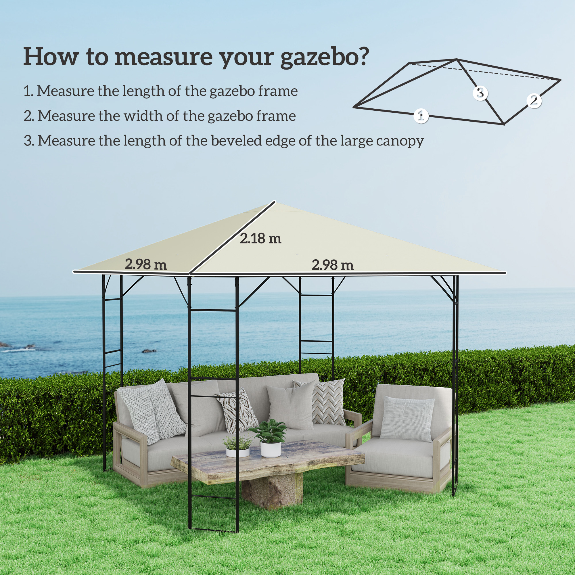 3 X 3(m) Gazebo Canopy Replacement, For 01-0867 - Cream — image 3