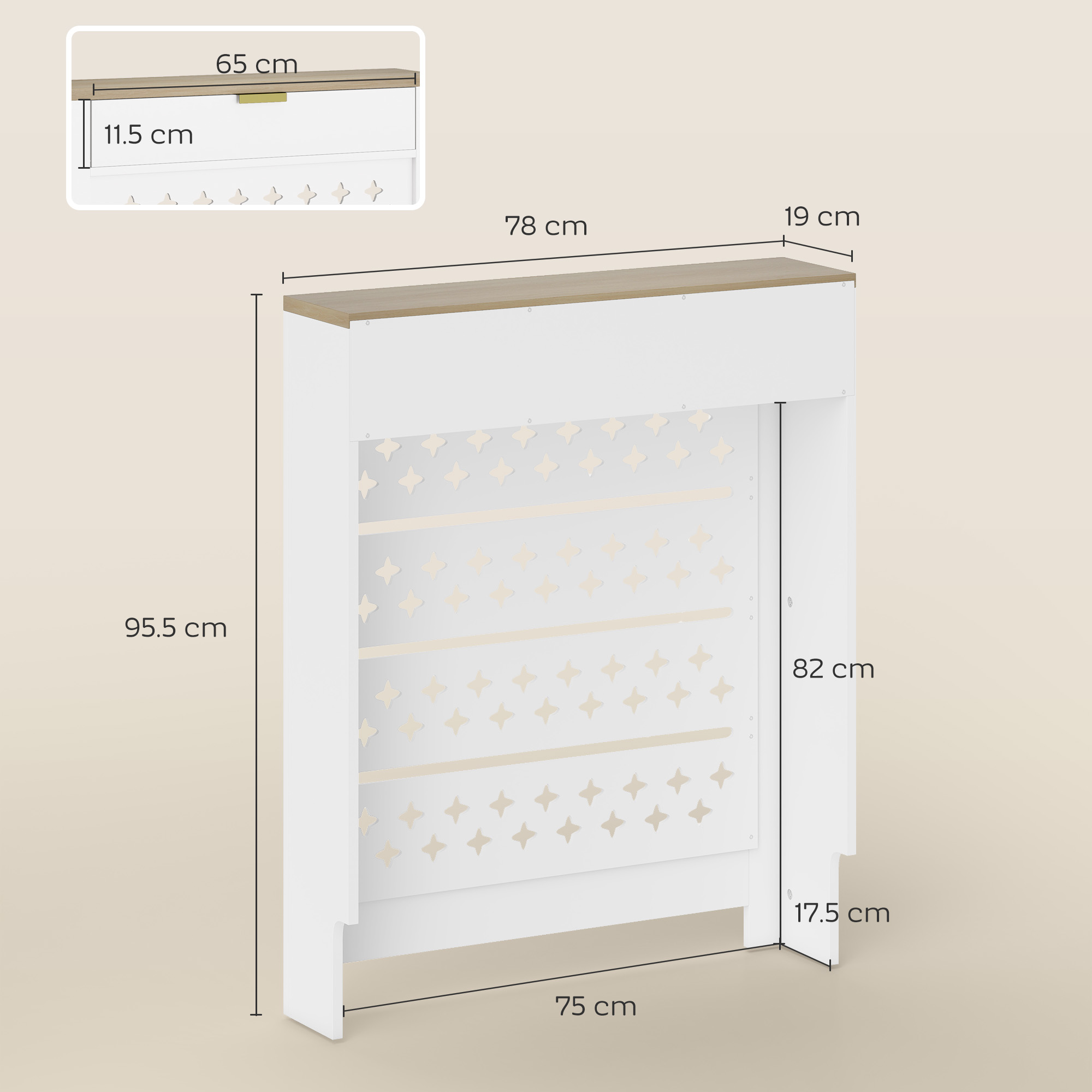 78 X 19 Cm Minimal Radiator Cover, With Drawer - White — image 2