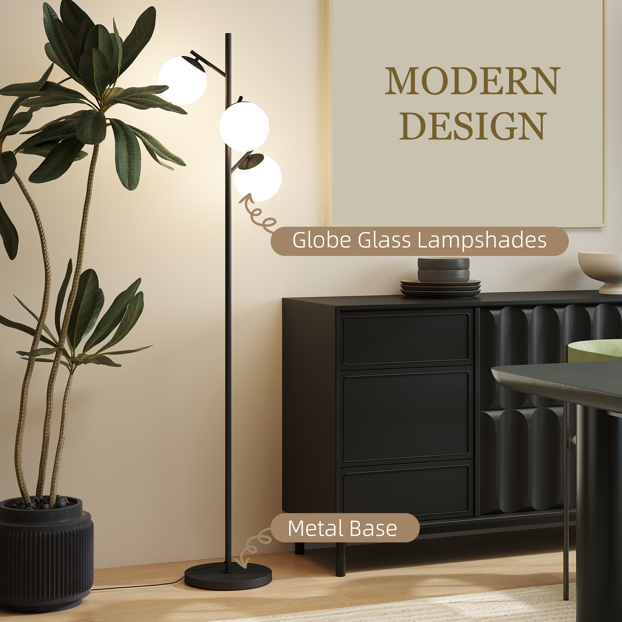 3-Light Tree Floor Lamps For Living Room, Modern Standing Lamp Bedroom — image 4