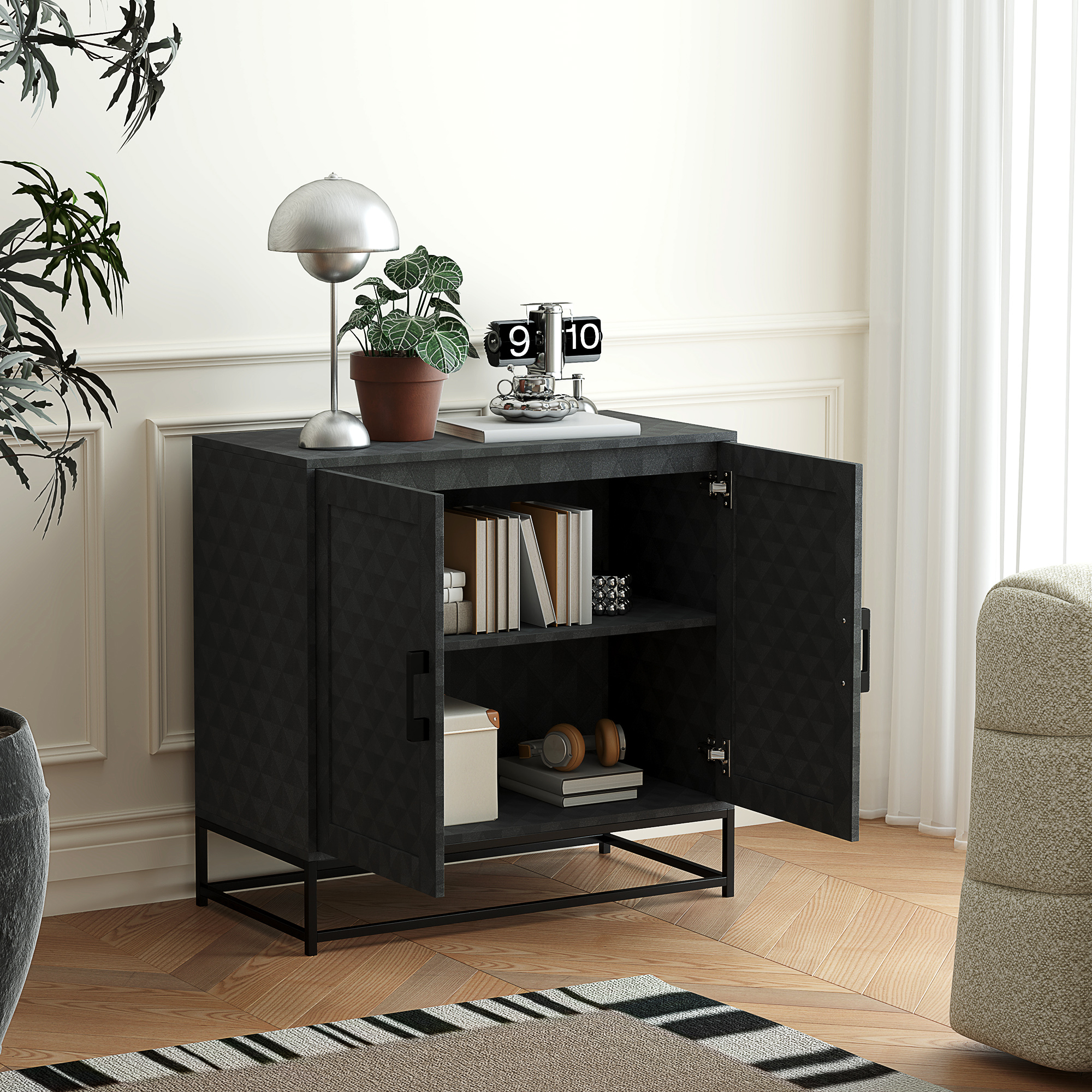 Modern Sideboard, Freestanding Storage Cabinet With Adjustable Shelf And 2