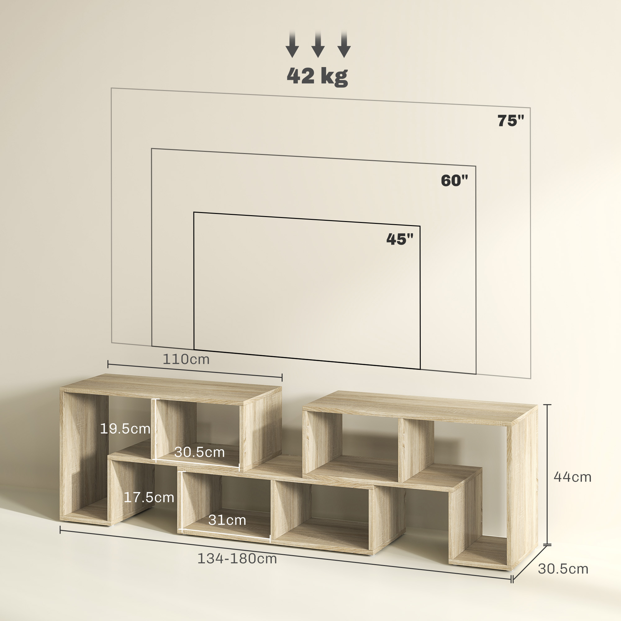 Three-Block Modular TV Stand - Grey Wood-Effect — image 5