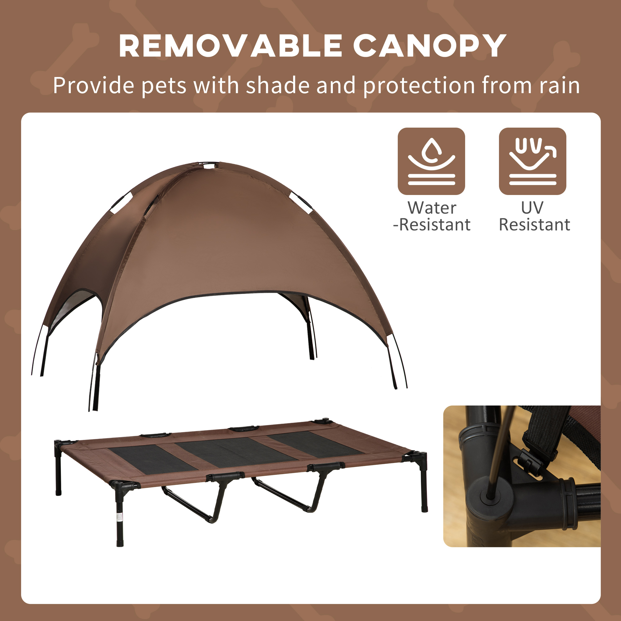  48" x 36" Elevated Portable Dog Cot Cooling Pet Bed with UV Protection Canopy Shade, Coffee