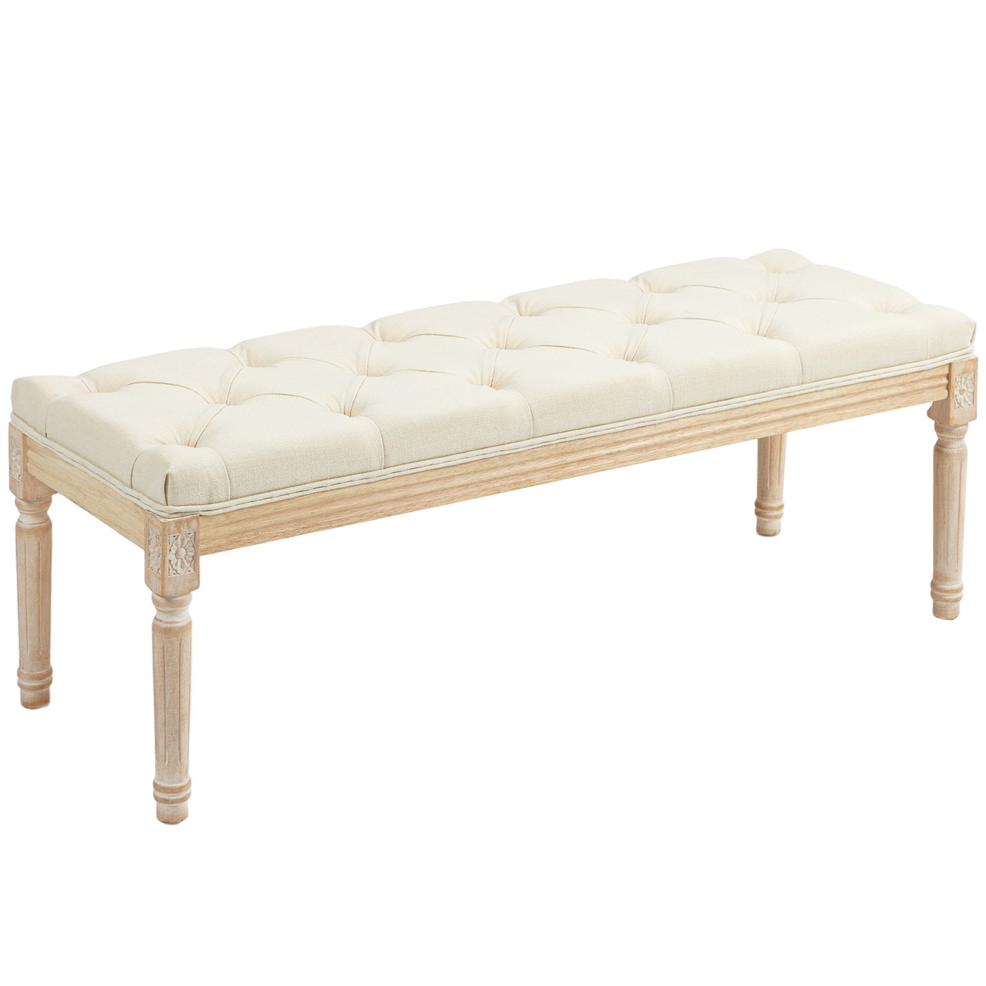 Vintage Wooden Bed End Bench - Cream White — image 3