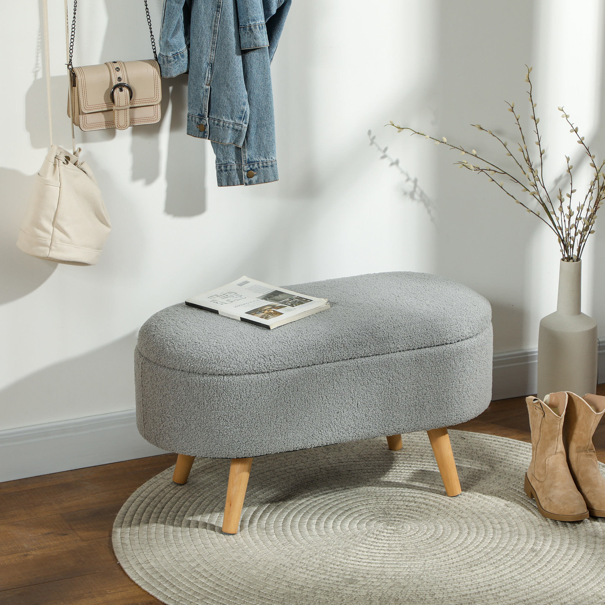 Teddy Fleece Storage Ottoman - Grey — image 4