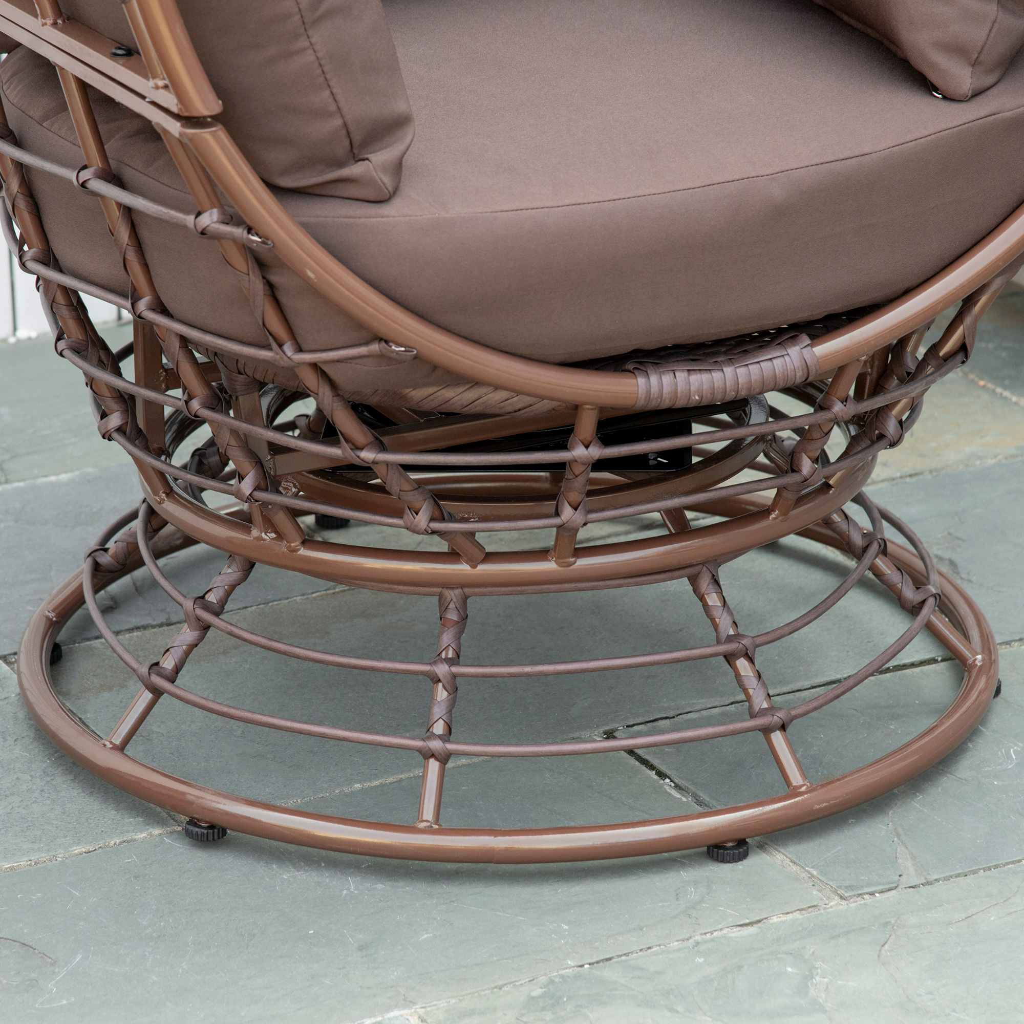  Wicker Egg Chair, 360 Rotating Indoor Outdoor Boho Basket Seat with Cushion and Pillows for Backyard, Porch, Patio, Garden, Handwoven All-Weather PE Rattan, Steel Frame, Brown