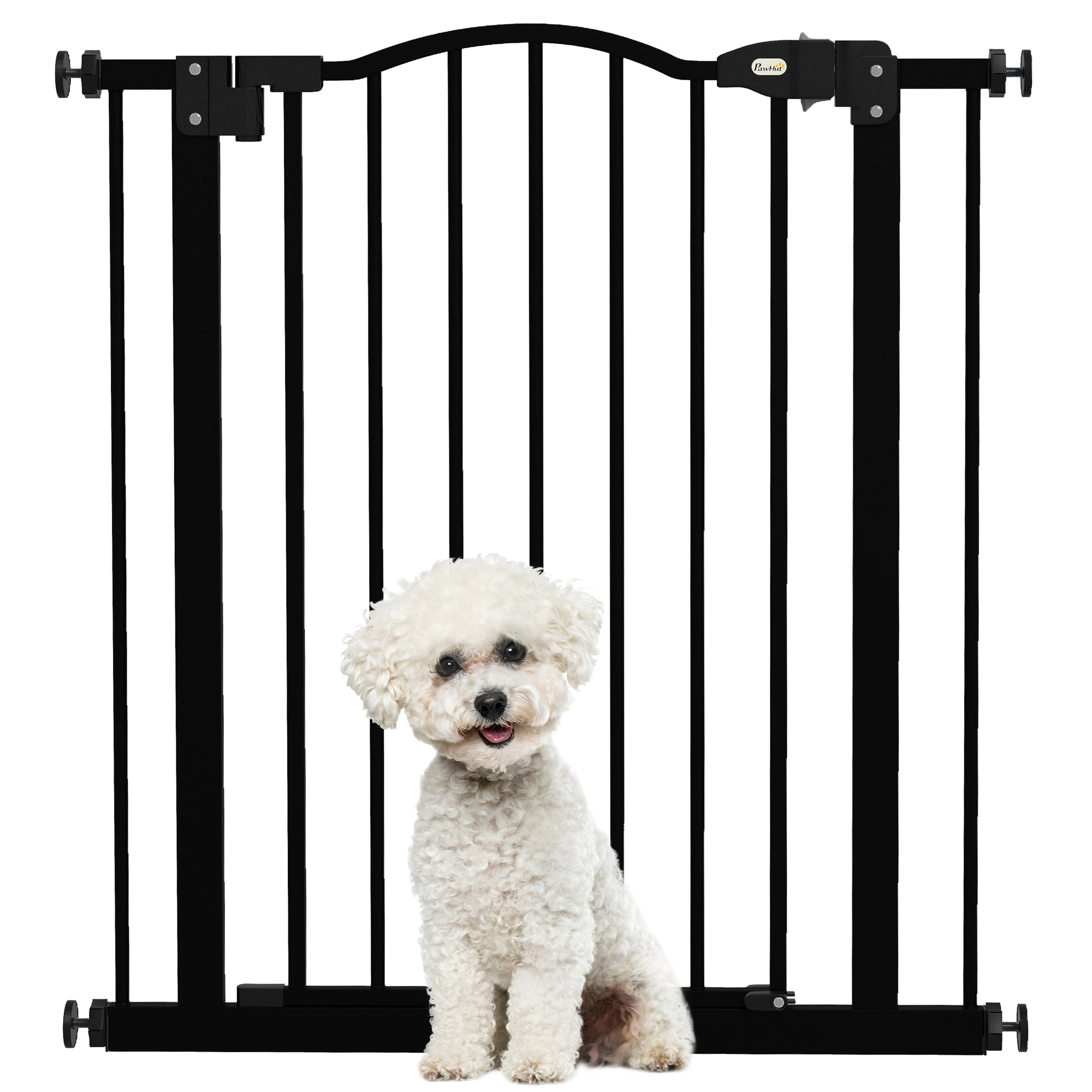 PawHut Metal 74-80cm Adjustable Pet Gate Safety Barrier W/ Auto-Close Door Black - Image 1