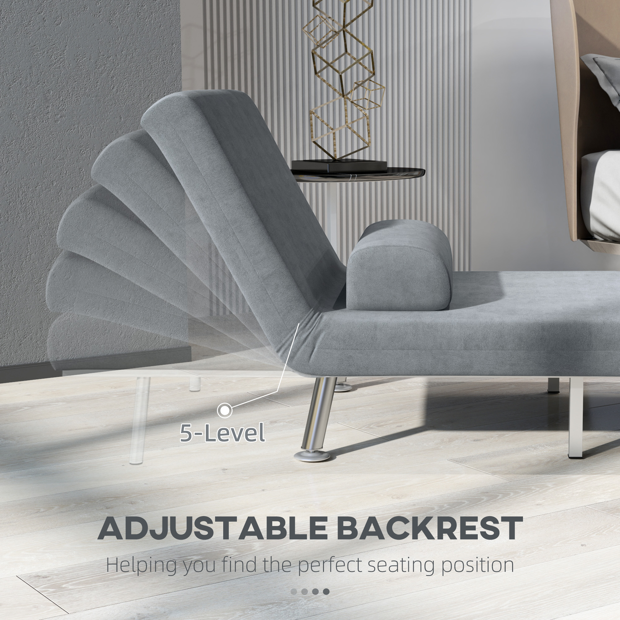 Single Velvet-Feel Sleeper Chair - Grey — image 5