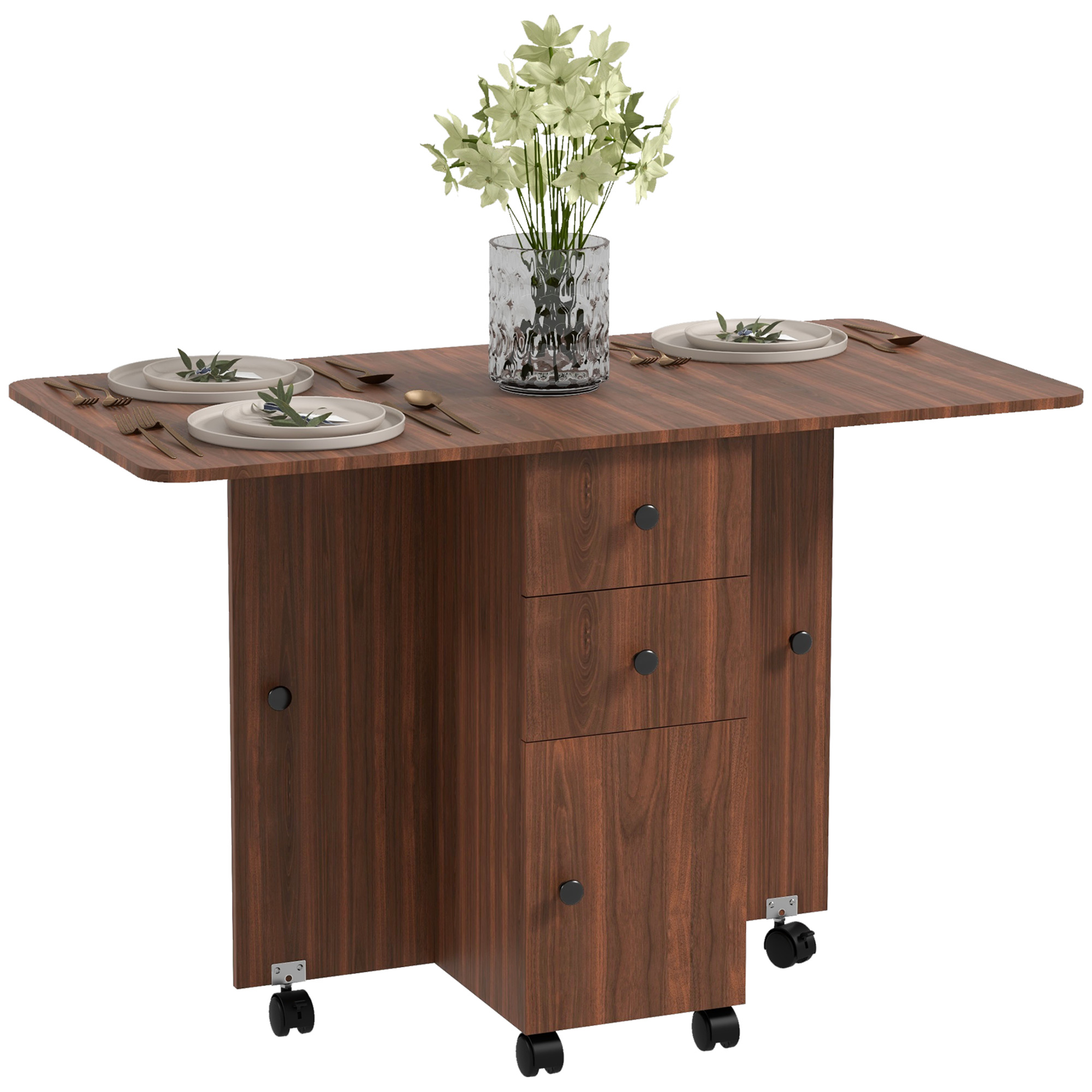 Multi-Storage Six-Person Drop Leaf Dining Table - Distressed Brown — image 3