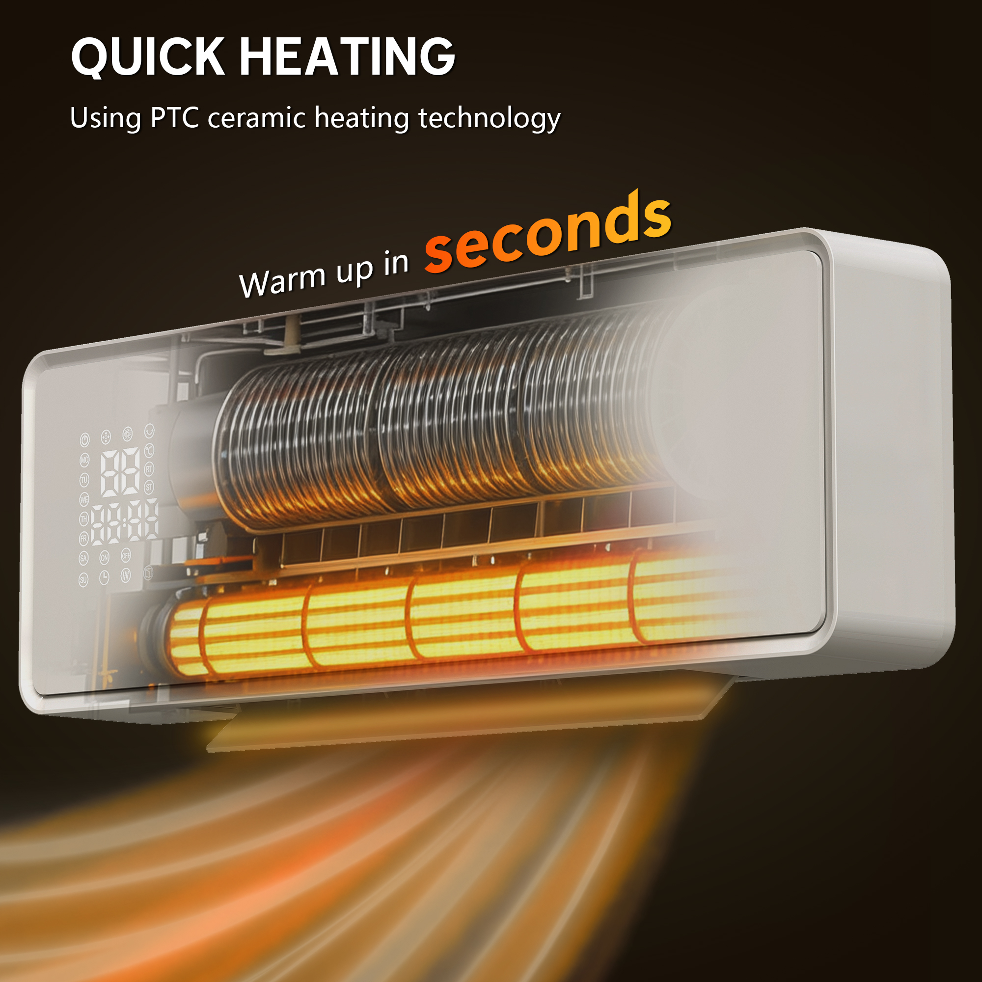 2000W Ceramic Electric Heater With Fan, Adjustable Thermostat, Wall Mounted — image 5