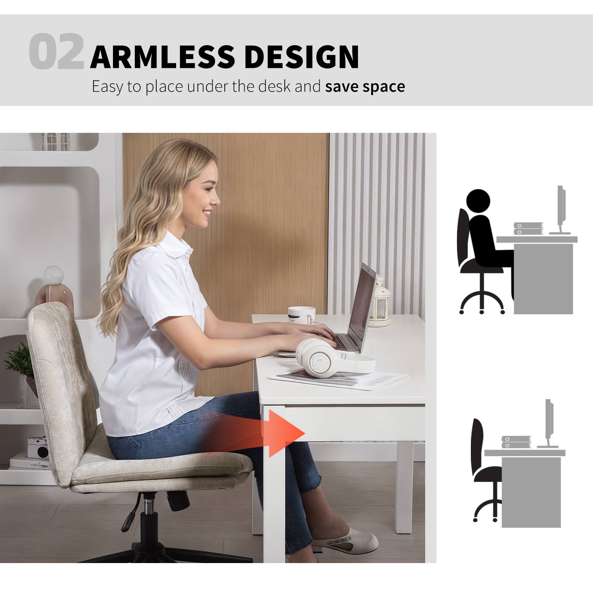 Criss Cross Chair With Wheels, No Arms - Beige — image 2
