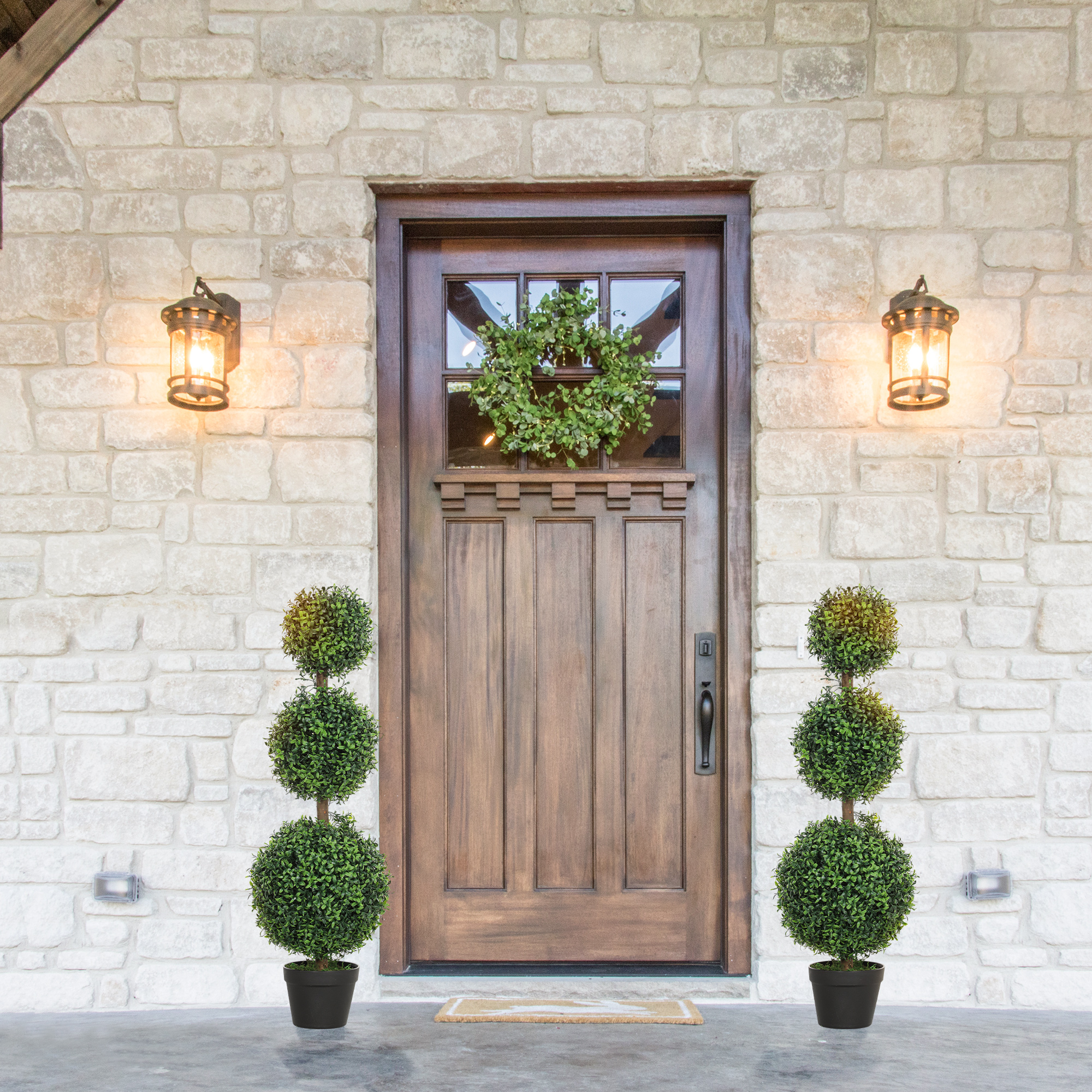 Set of 2 Artificial Ball Boxwood Topiary Trees, Fake Plants in Pot for Indoor Outdoor Living Room Green image 6