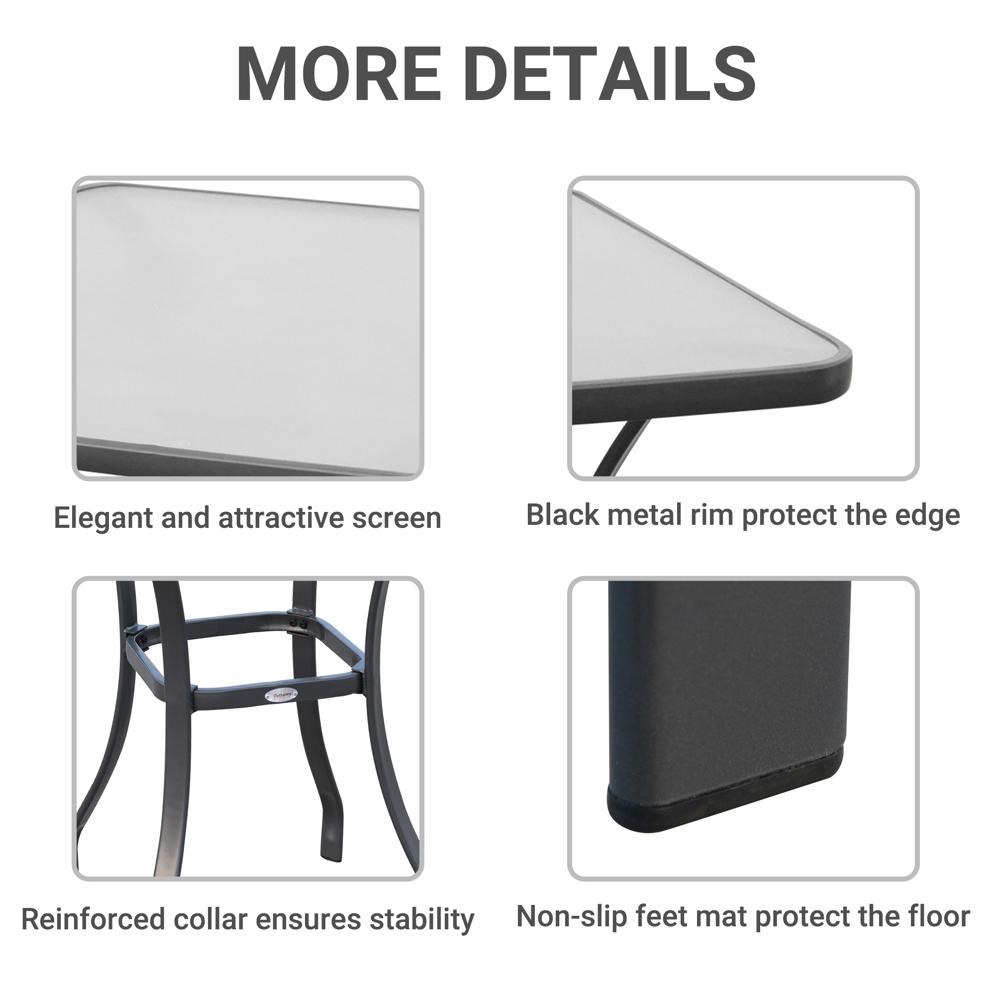 27″ Square Bistro Table Garden Dining Table Outdoor Tempered Glass Table