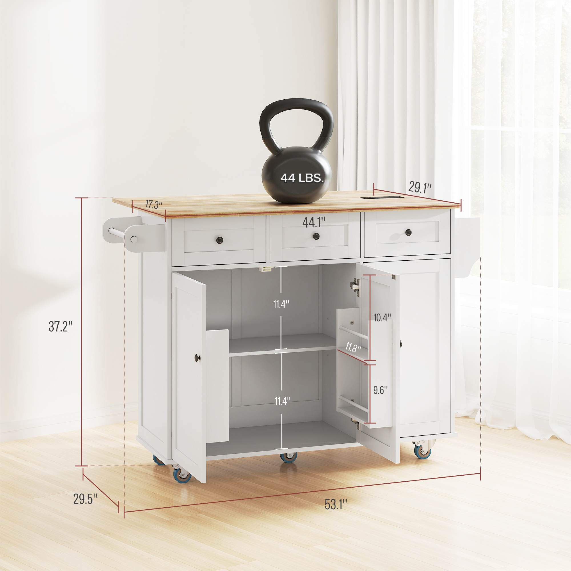Kitchen Island on Wheels with Drop Leaf view 3