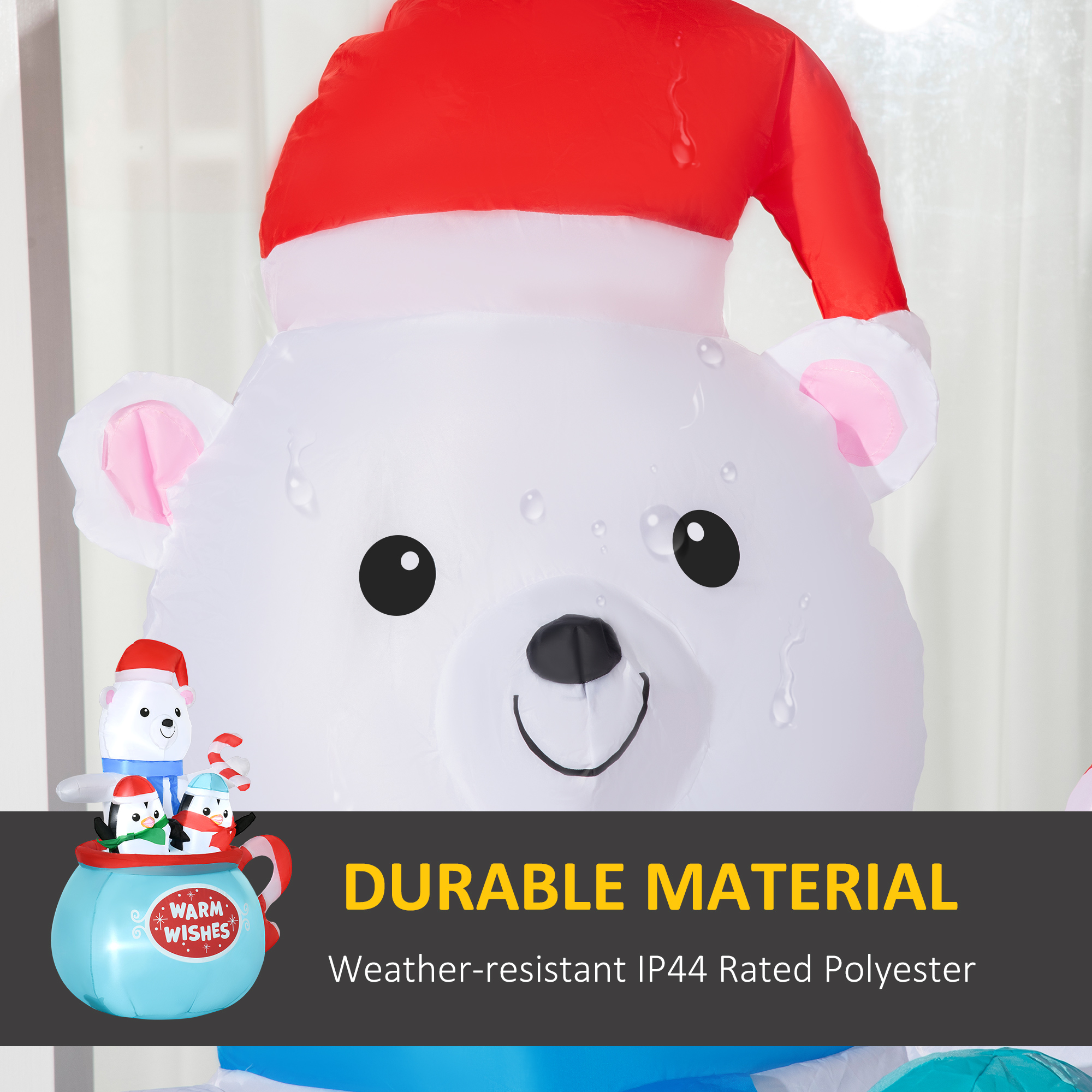  5ft Christmas Inflatables Outdoor Decorations Blessed Polar Bear and Penguins in the Cup, Blow-Up LED Yard Christmas Decor for Garden, Lawn, Party, Holiday