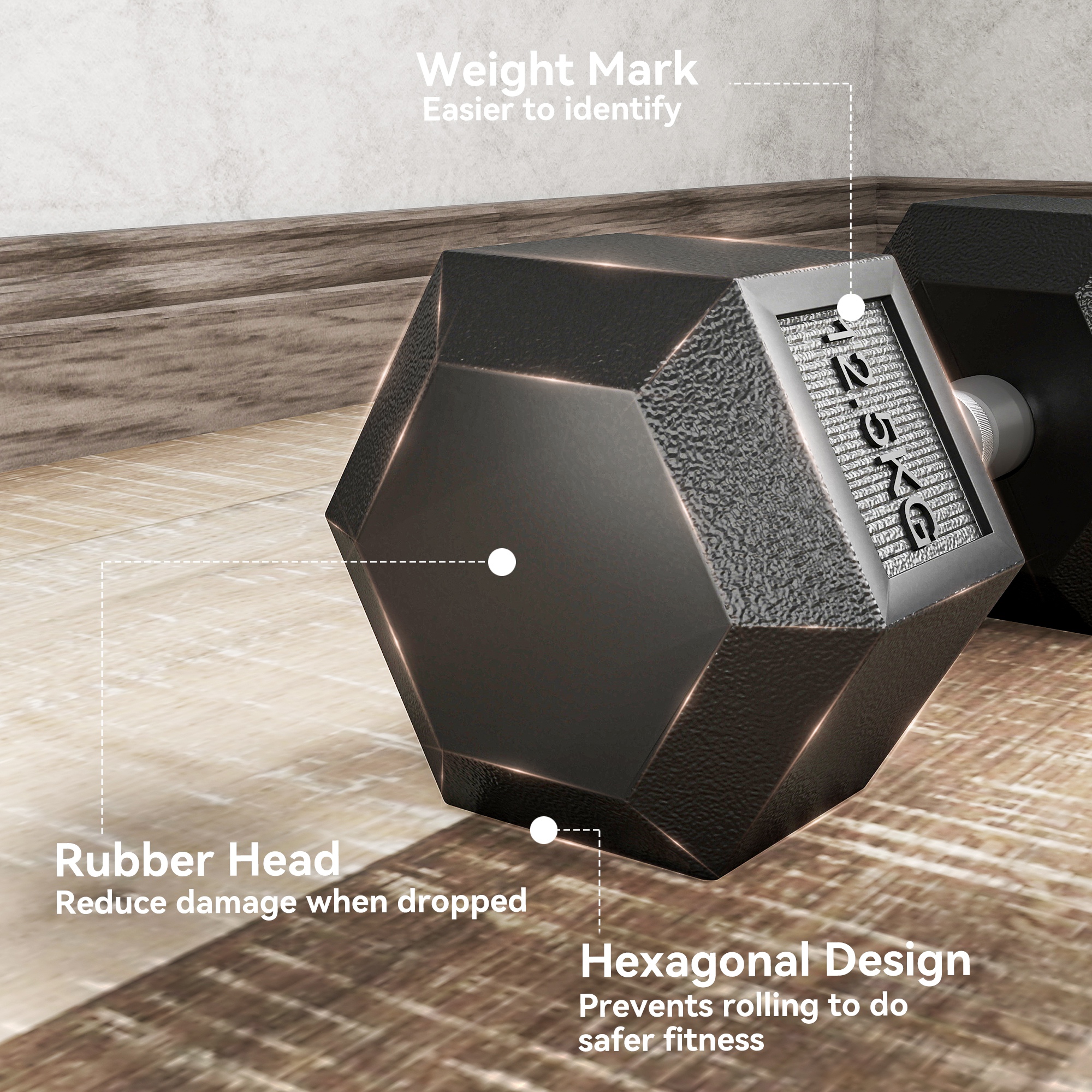 2x12.5KG Rubber Hex Dumbbell Portable Hand Weights Dumbbell Home Gym 4