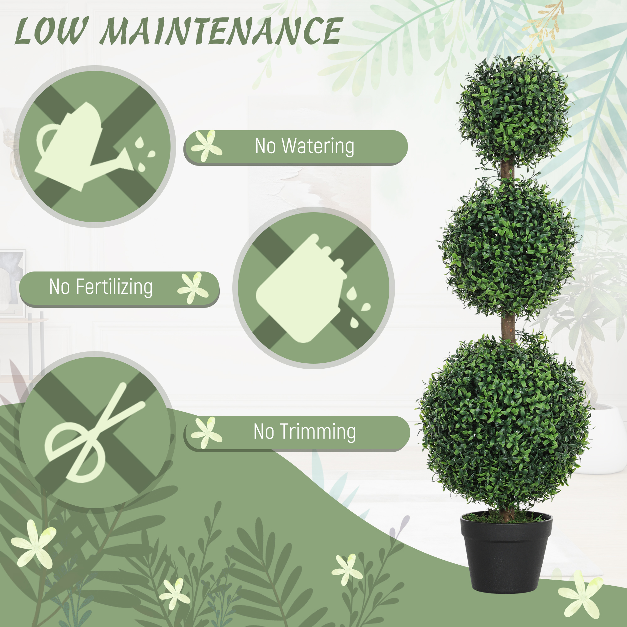 Set of 2 Artificial Ball Boxwood Topiary Trees, Fake Plants in Pot for Indoor Outdoor Living Room Green image 5
