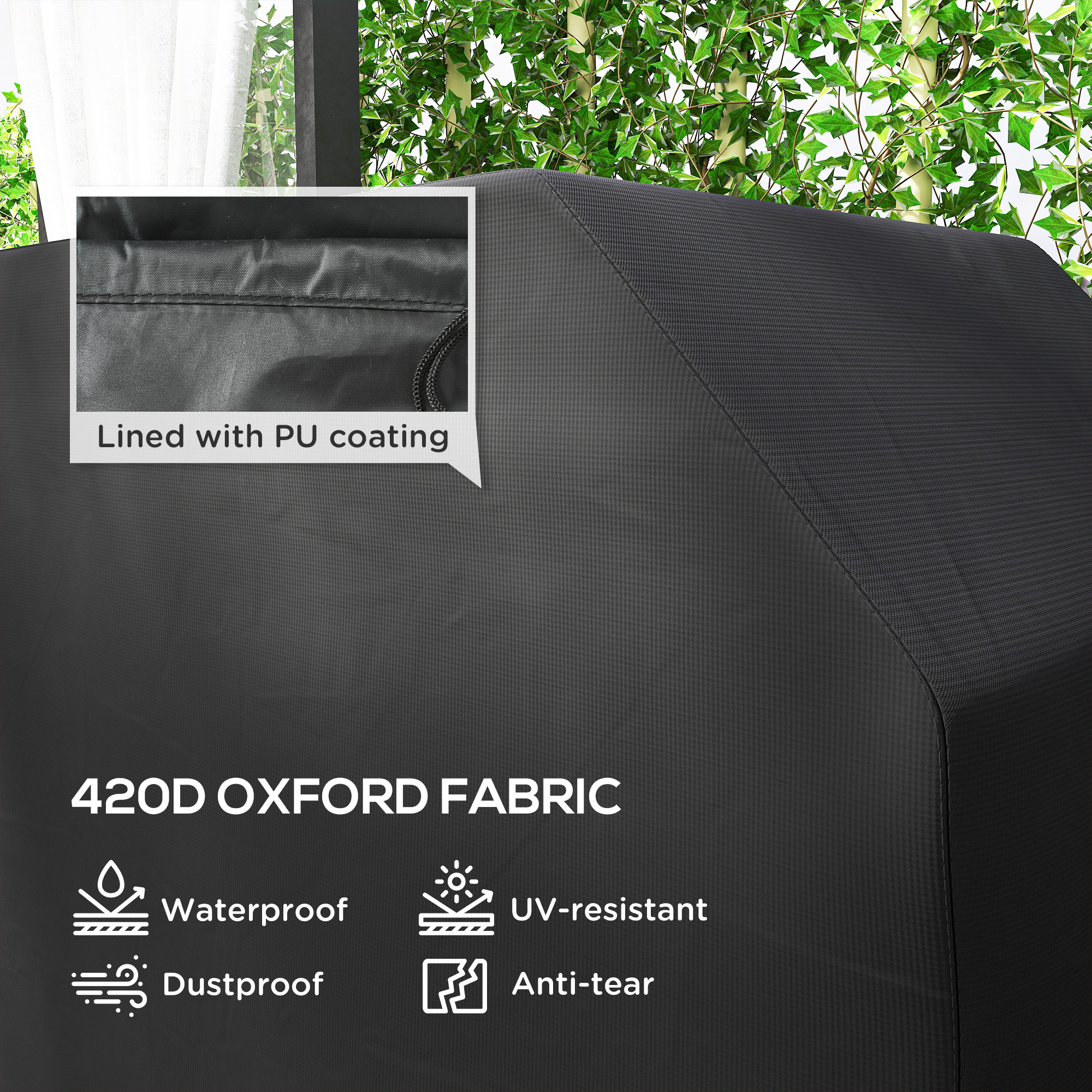 147 X 61cm Plastic Coated Protective Grill Cover - Black — image 5